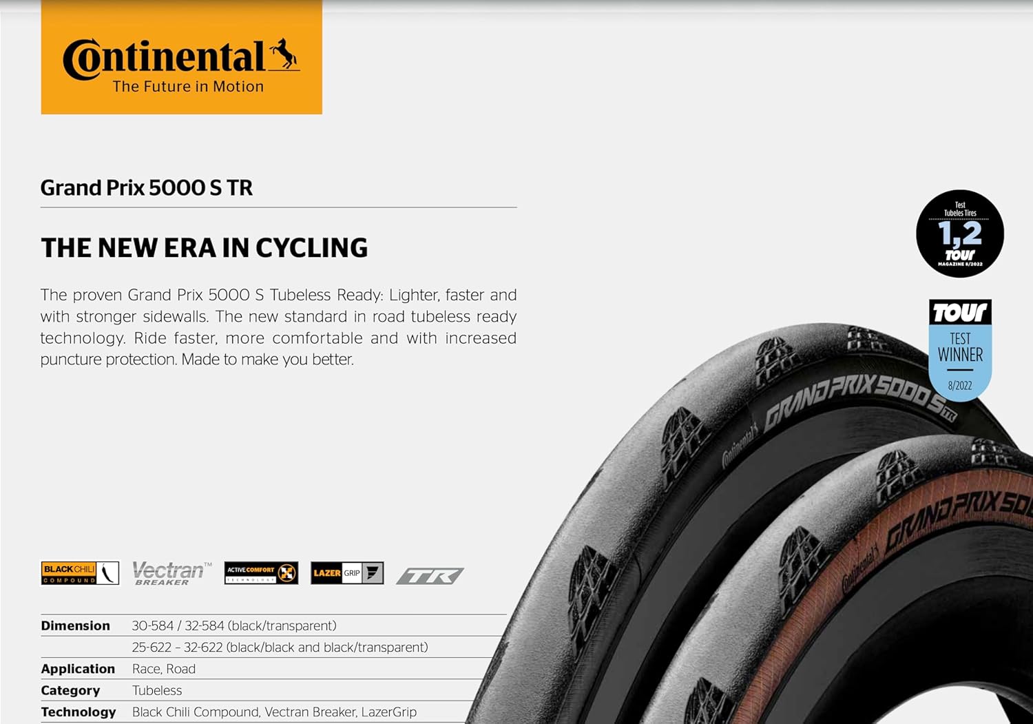 Continental Grand Prix 5000S TR tire on a bike, showing the tire's profile