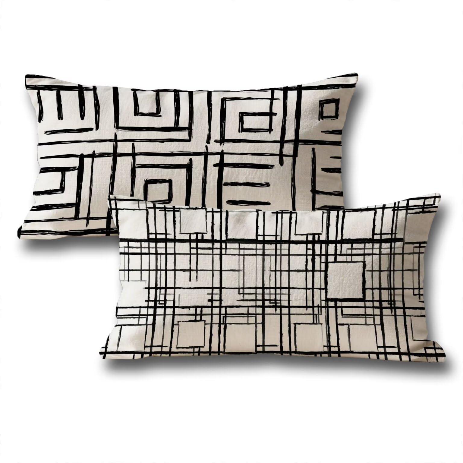 Housse de coussin noir 50x100 anti-usure en velours double face motif rectangulaire