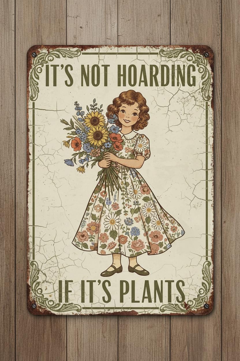 It's Not Hoarding If It's Plants Garden Tin Sign, 8x12 Inch