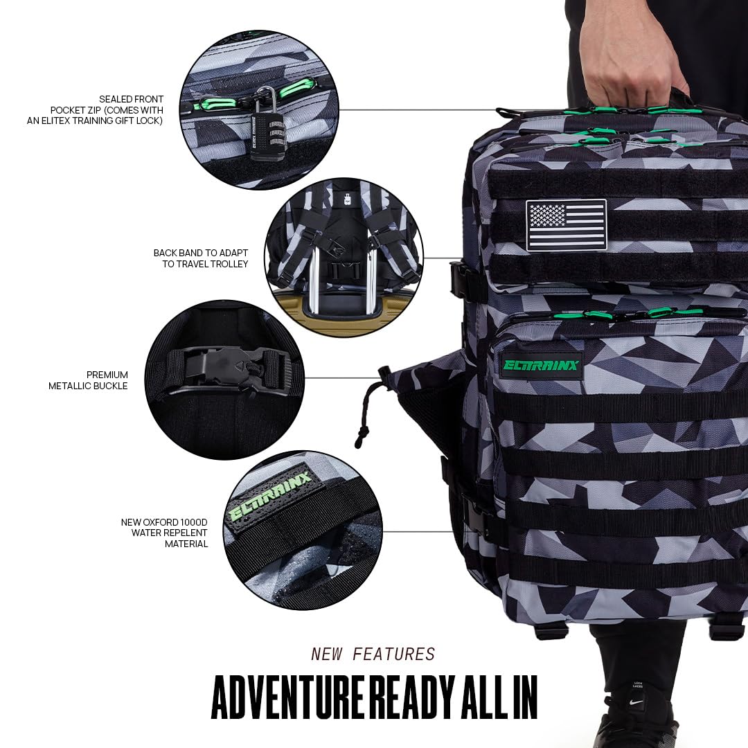 ELITRAINX Mochila 45L Táctica Militar USA Impermeable Deporte, Cabina Avión, CrossTraining, Aire Libre Deportes Gimnasio Portatil by ELITEX TRAINING (Hulk) — view 2