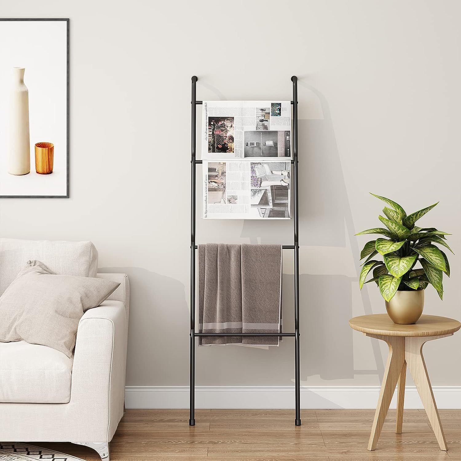 Toallero de pie Soporte de Suelo Toallero De 4 Niveles, Soporte Escalera Para Manta, Metal Inclinado Para Pared, Estante Para Sala Estar, Baño, Piscina Al Aire Libre Estilo Industrial Minimalista