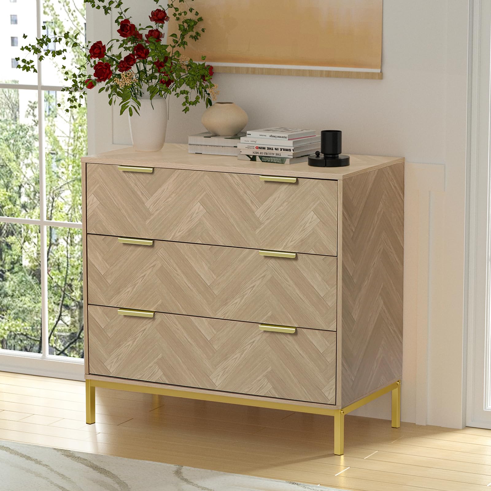 Kommode Schlafzimmer, Kommode mit Schubladen, Holz Kommoden mit Viel Stauraum, Schubladenkommode für Schlafzimmer, Wohnzimmer, Flur, Büro, 80 x 40 x 75 cm