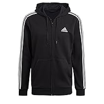 adidas Homme Essential Three Stripes French Terry Fullzip Hoodie, Black, White, M
