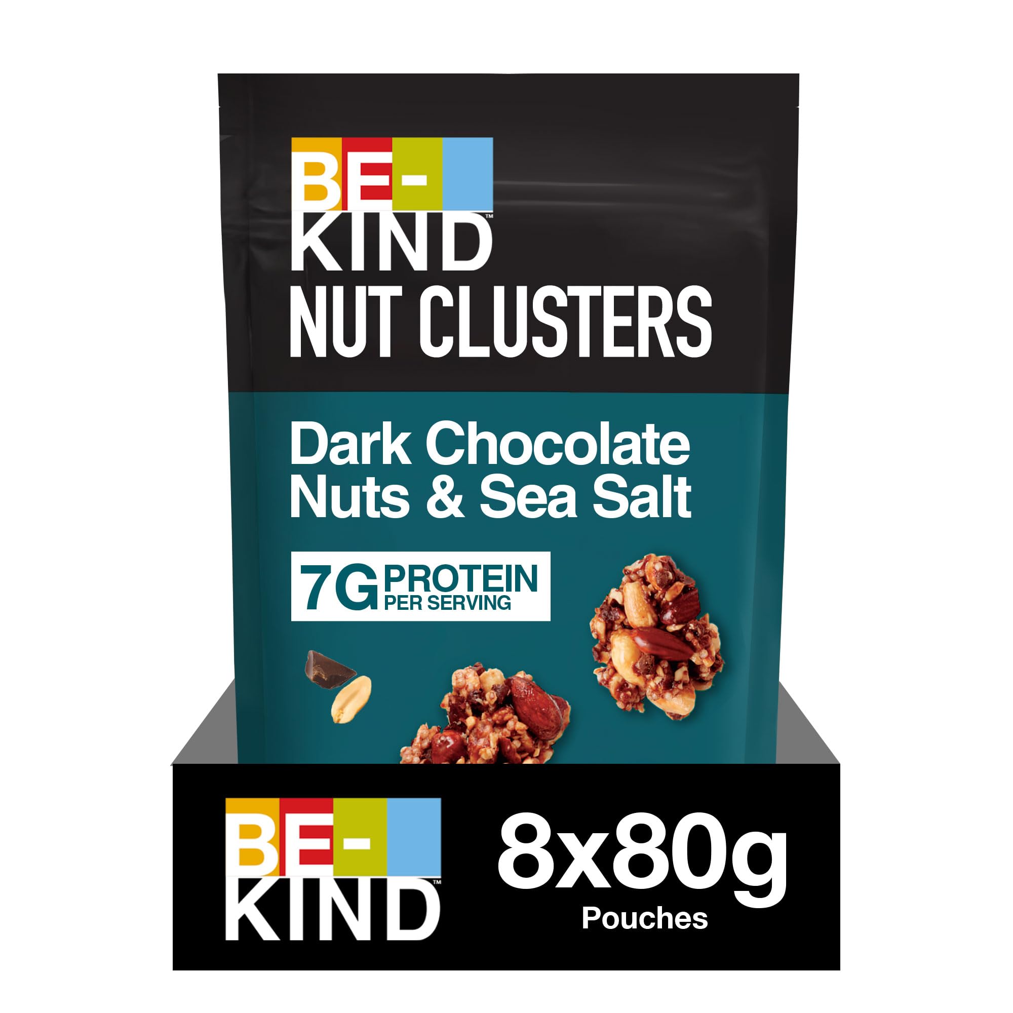 Dark Chocolate Nuts & Sea Salt Pack of 8x80g Nut Clusters, Gluten Free Snacks, High Fibre, No Artificial Preservatives, No Artificial Colors, No Artificial Flavours