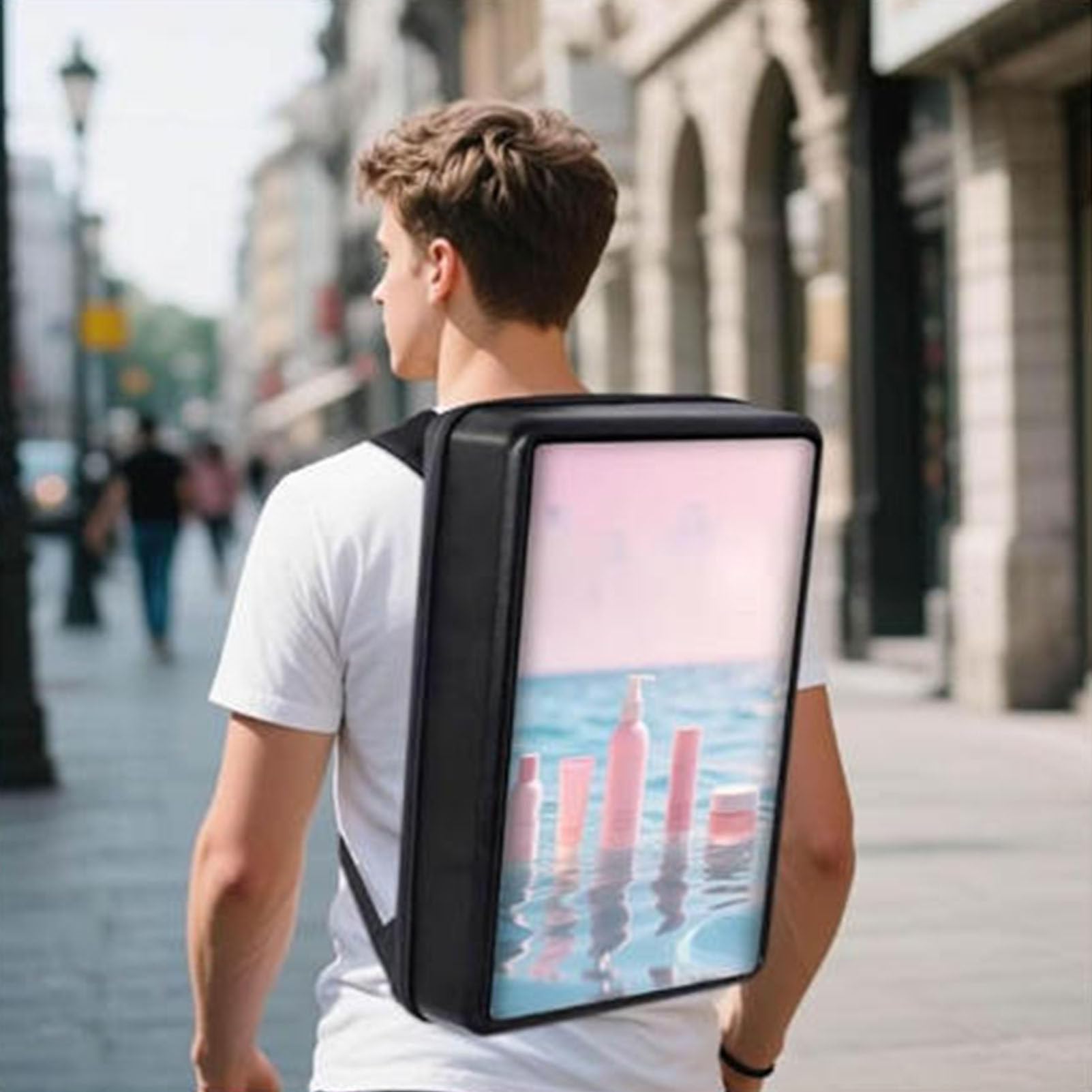 OzcNykt 21.5-inch LCD advertising backpack, with 1080 * 1920 Lcd Screen and Touch Function Advertising Backpack, 1+32g Human Walking Backpack Digital Billboard Backpack USBFlashDriveModel