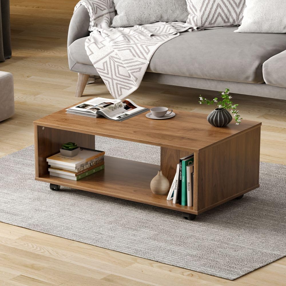 Wakefit Coffee Table | 1 Year Warranty | Center Table, Tea Table, Center Table for Living Room, Coffee Table for Living Room, Engineered Wood (Leonis - Columbian Walnut)