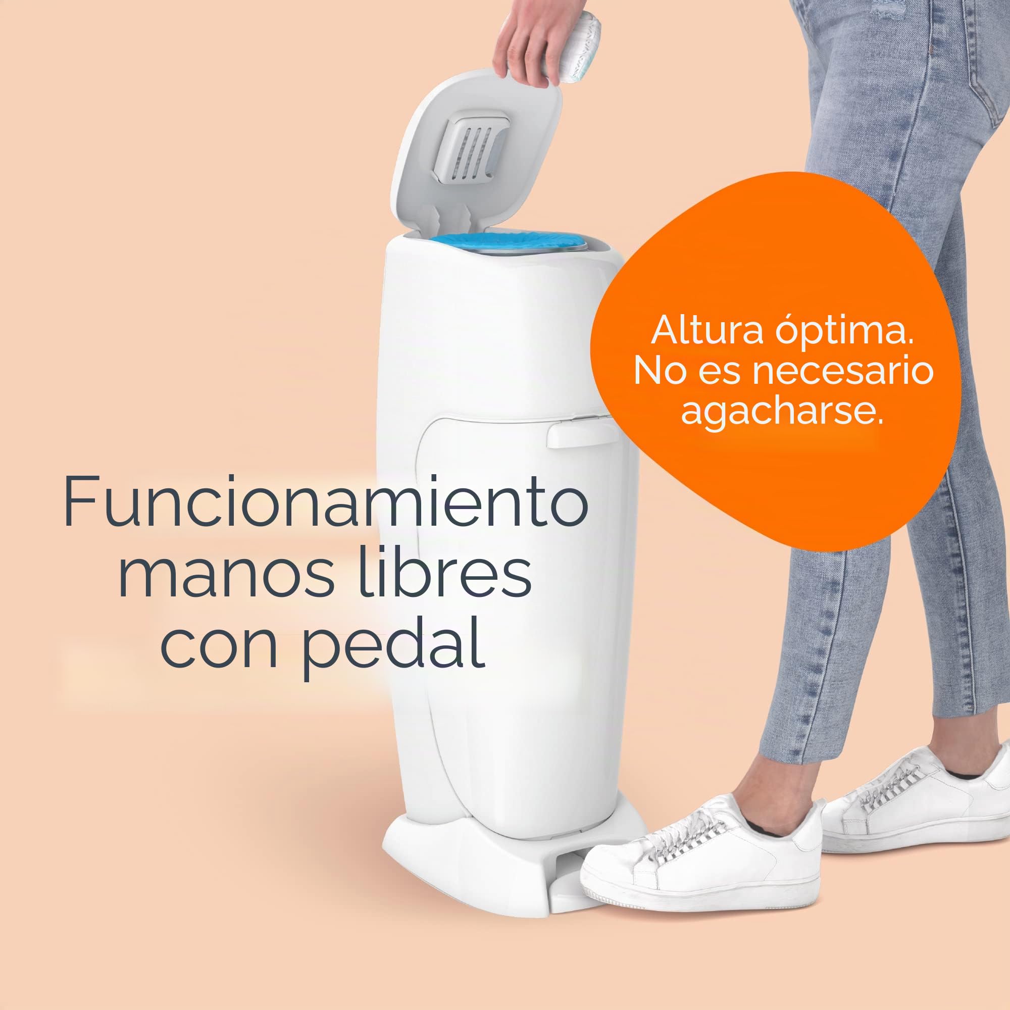 Playtex Diaper Genie - Cubeta completa con antimicrobiano integrado que controla el olor, incluye cubeta y 1 recambio, blanco, 8 libras