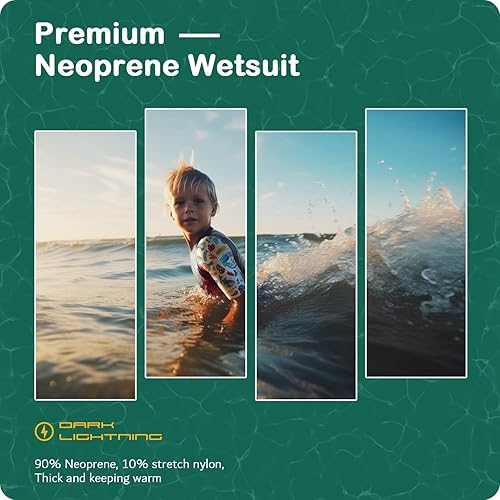 Vista 2 de Dark Lightning - Traje de neopreno térmico para niños de 3/2 mm para niños y niñas, traje de baño térmico de neopreno, traje de baño de una pieza