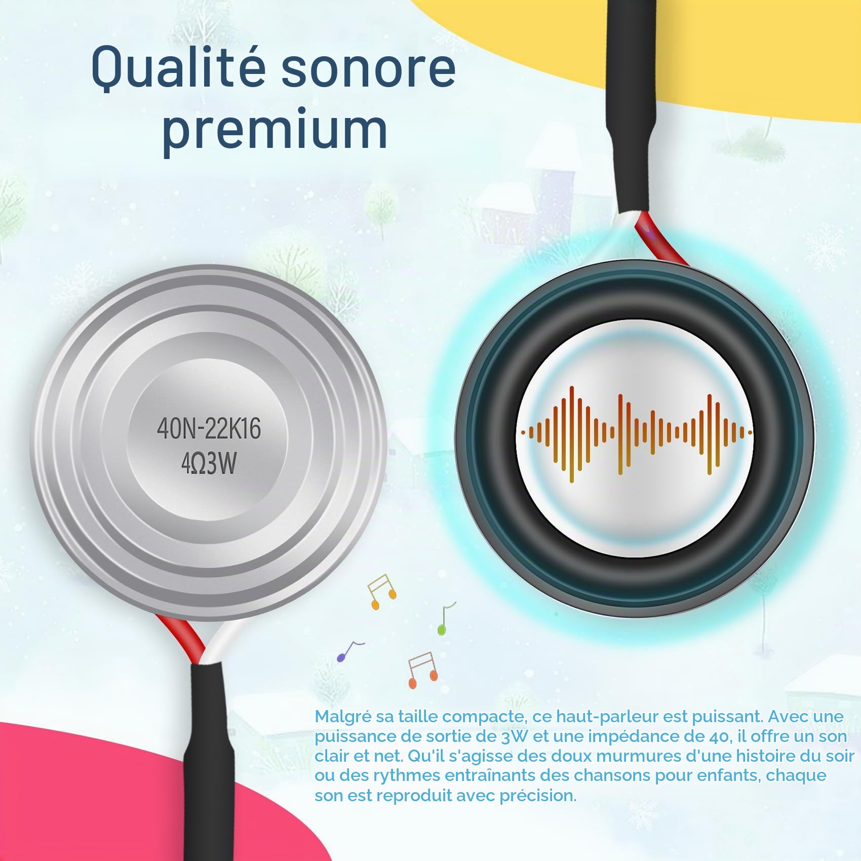 Haut-parleur de rechange, 4 Ω, 3 W, compatible avec le lecteur audio Toniebox, 40 mm, kit d'accessoires de réparation - Boîte à musique encastrable - Pièces de rechange avec tournevis pour