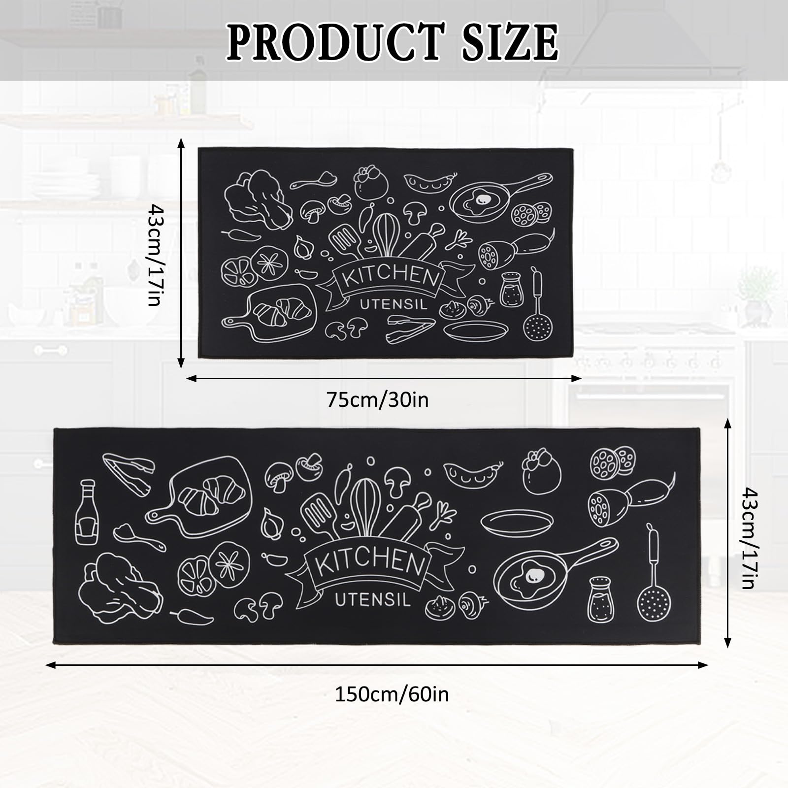 BWBIKE Juego de Alfombras de Cocina de 2 Piezas, Antideslizante Que Absorbe el Agua, Alfombra Acolchada y Alfombra, Alfombras de Piso Lavables a Máquina para Cocina Junto al Fregadero, Pasillo