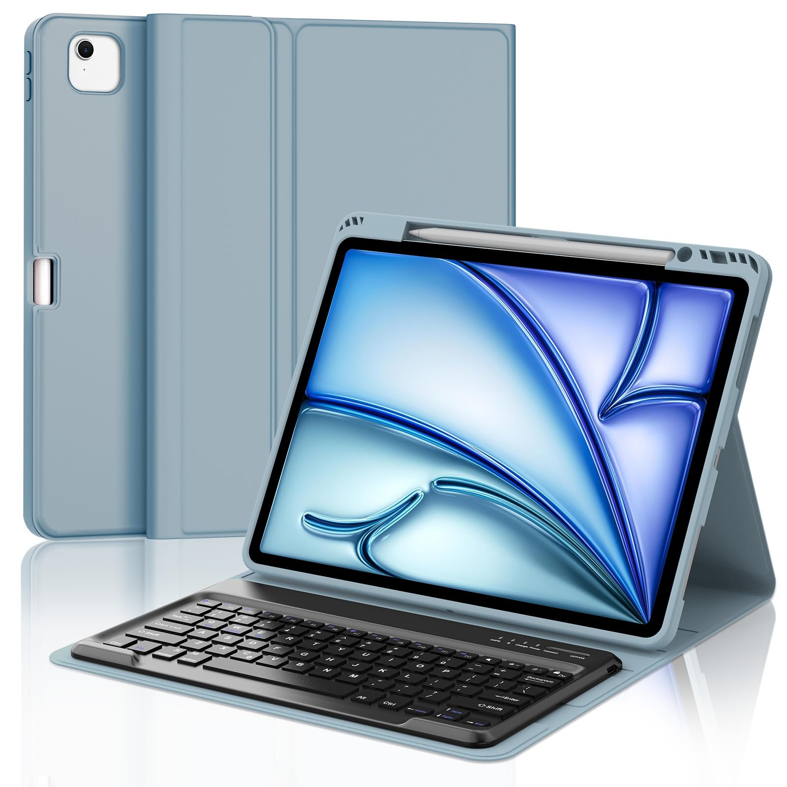 FOGARI Funda de teclado para iPad Air 13 M2 2024/M3 2025/M4 2026 y iPad Pro 12.9 (6ª/5ª/4ª/3ª generación), teclado inalámbrico delgado desmontable magnético, con soporte para lápices, apagado y
