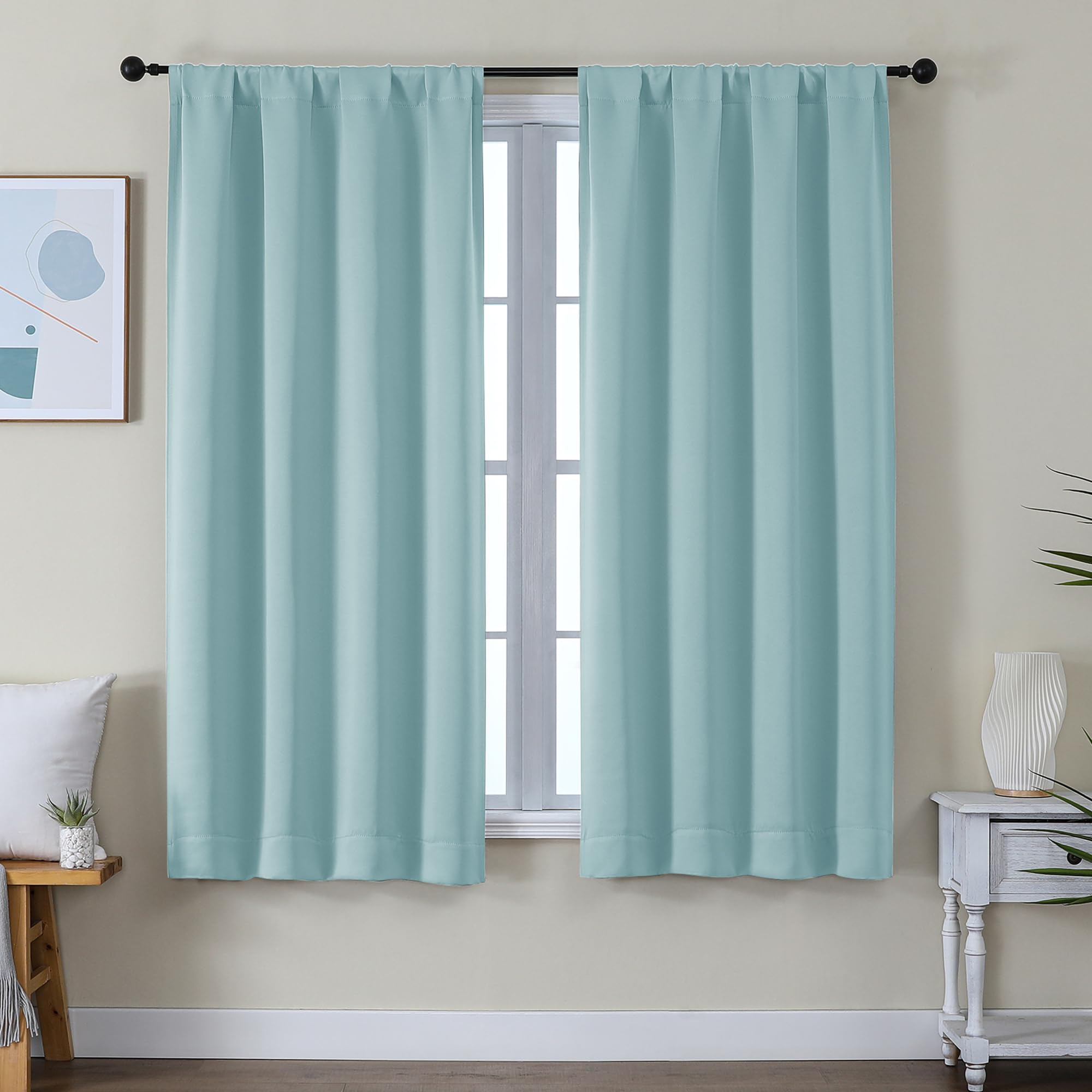 Simplebrand Ava Aqua Blackout Curtains for Bedroom 63 Inch Length 2 Panels Set, Nursery Thermal Insulated Energy Saving Rod Pocket Window Treatment Curtains Blackout Drapes, W40 x L63 Inch, Aqua — image 1
