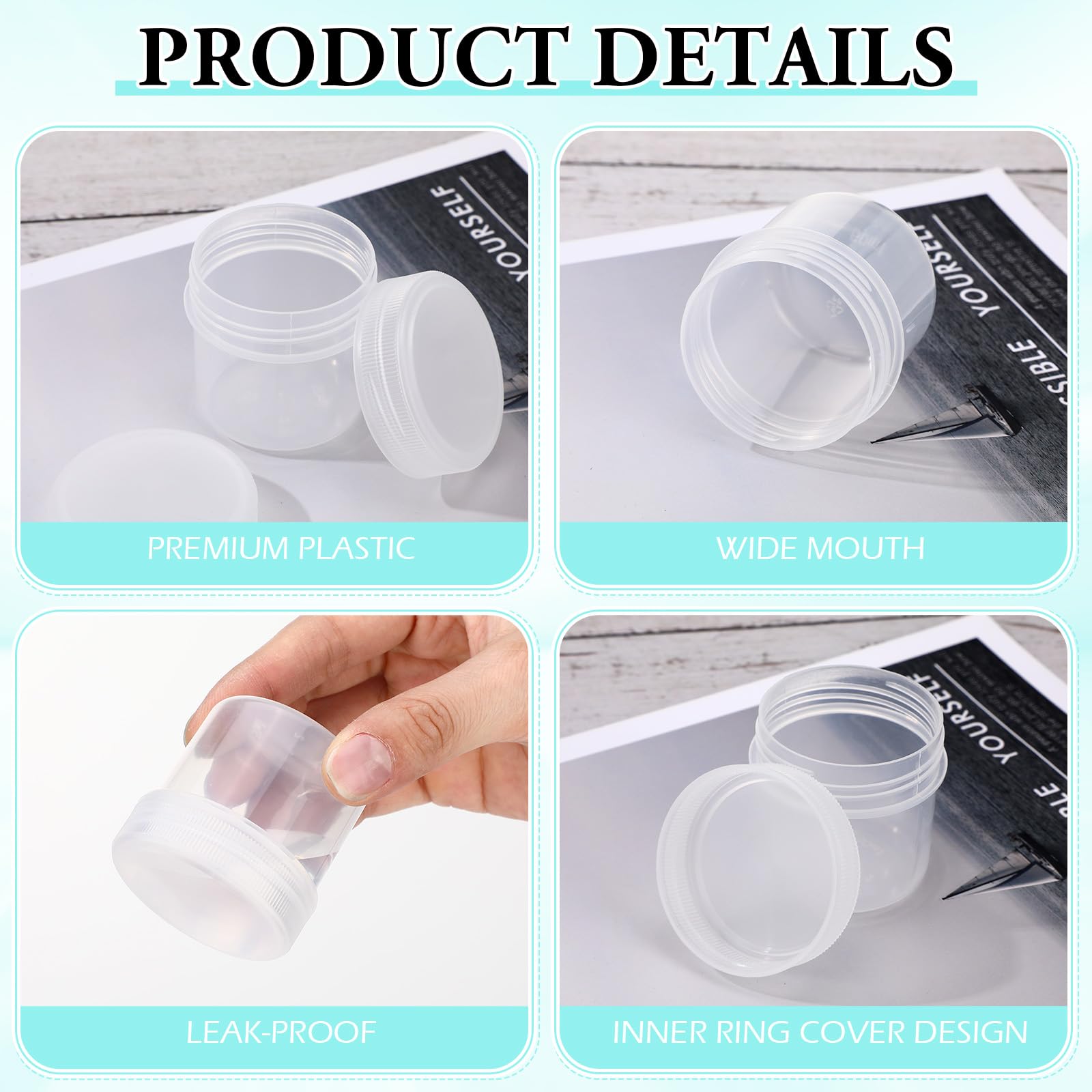 Meanplan Kunststoffbehälter mit Deckel, rund, auslaufsicher, nachfüllbar, kleine Kosmetikgläser für Lotion, Creme, Make-up, Lidschatten, Strass, Proben, Topf, Reiseaufbewahrung, transparent, 100 Stück