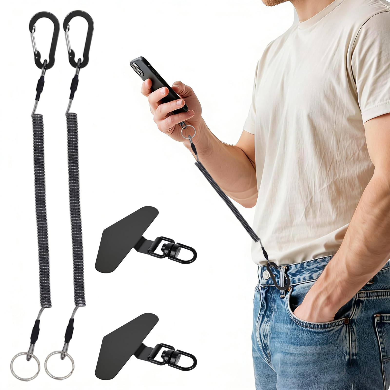Azoisuwr 2Pack Phone Lanyard with Metal Tether Tab,Anti Theft Phone Strap,Anti-Drop,Easy Charging,Universal Fit for All Smartphones,for Outdoor Cycling Hiking Climbing