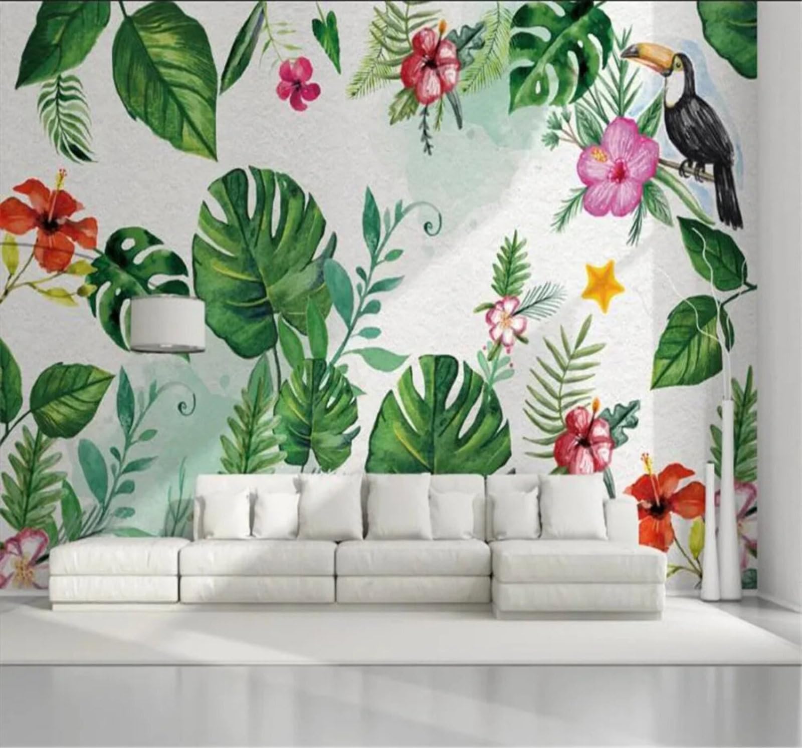 Tzxztt Fresh Hand Drawn Plants Banana Leaves Flowers Modern 3D Wallpaper Premium Textured Silk Neutral Tones Material Ideal for Living Room Bedroom-200cm×140cm