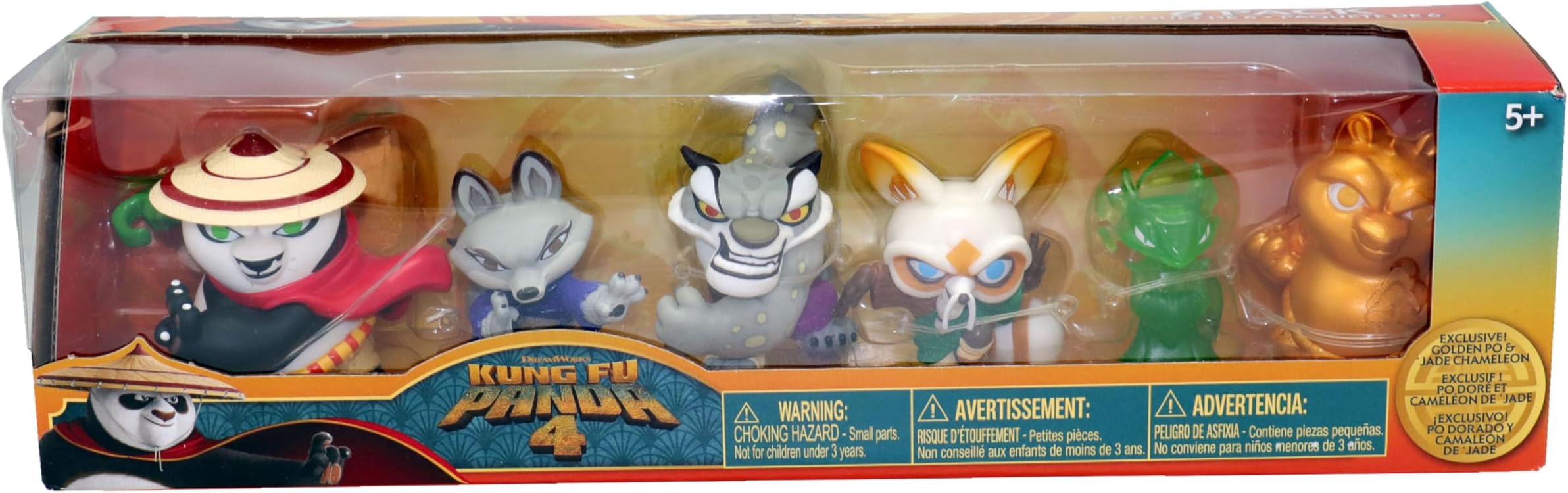 Kung Fu Panda, 6 Pack of 2.5" Collectible Figures, Glow in the Dark and Golden Variants, Villains and Heroes Bundle, Uniquely Posed, Suitable for 5 Years and up