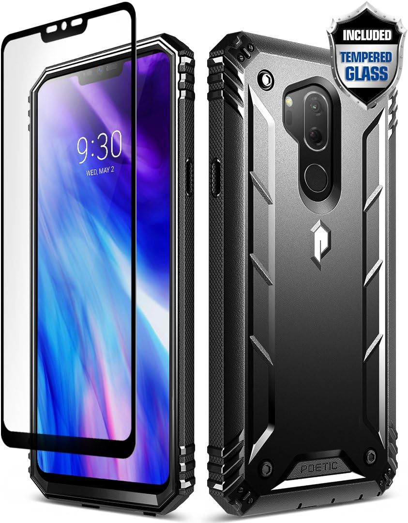 Poetic Revolution Series Case Designed for LG G7 ThinQ, Full-Body Rugged Dual-Layer Shockproof Protective Cover [with Tempered Glass], Black