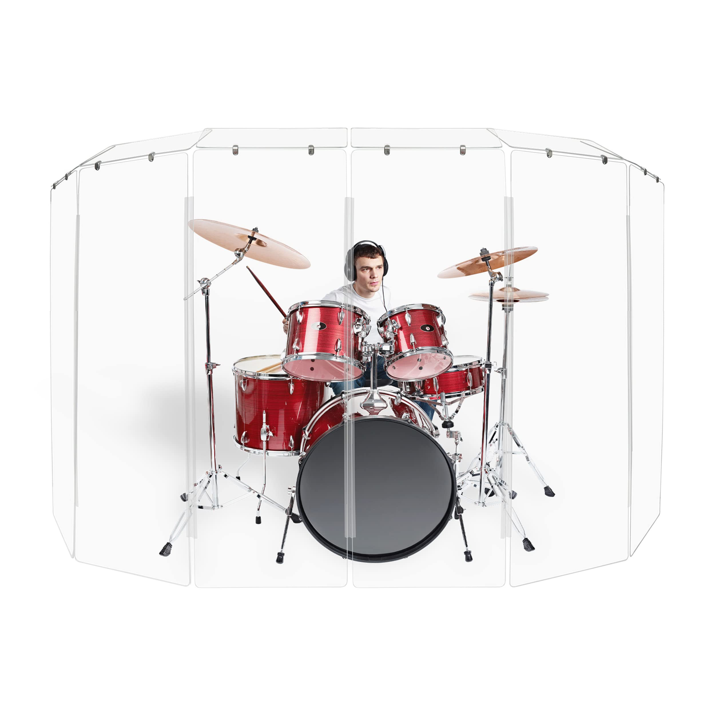 PENNZONI Drum Shield 6ft w/Plastic Hinges & Deflectors, Comes w/ 6 Drum Panels, Plastic Hinges & Deflectors, Premium Clear Acrylic Panels
