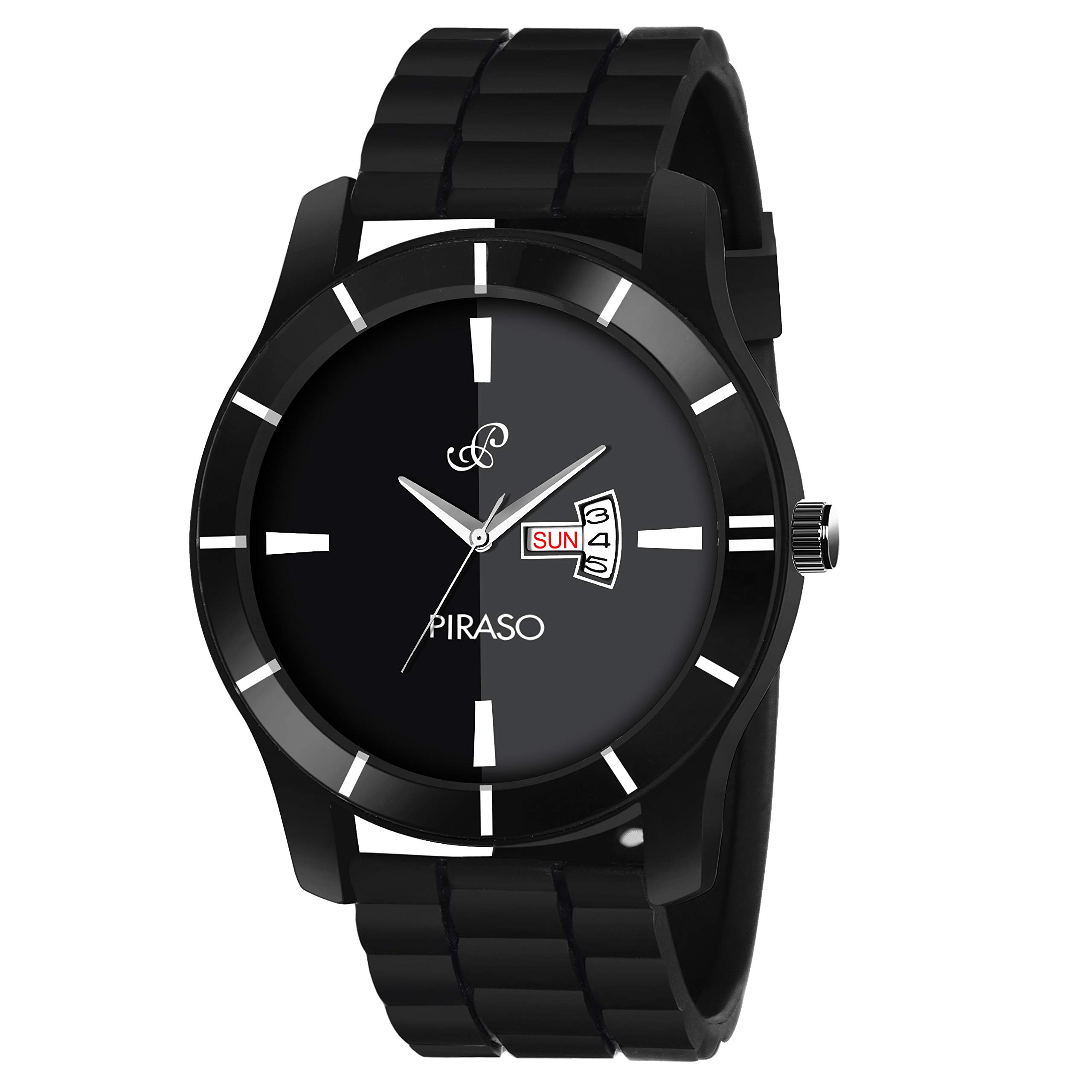 PIRASO Stunning Two Tone Dial & Designer Black Mesh Band with Day and Date Functioning Watch for Men Boys (B08PC3JGBH) Amazon Price History, Amazon Price Tracker