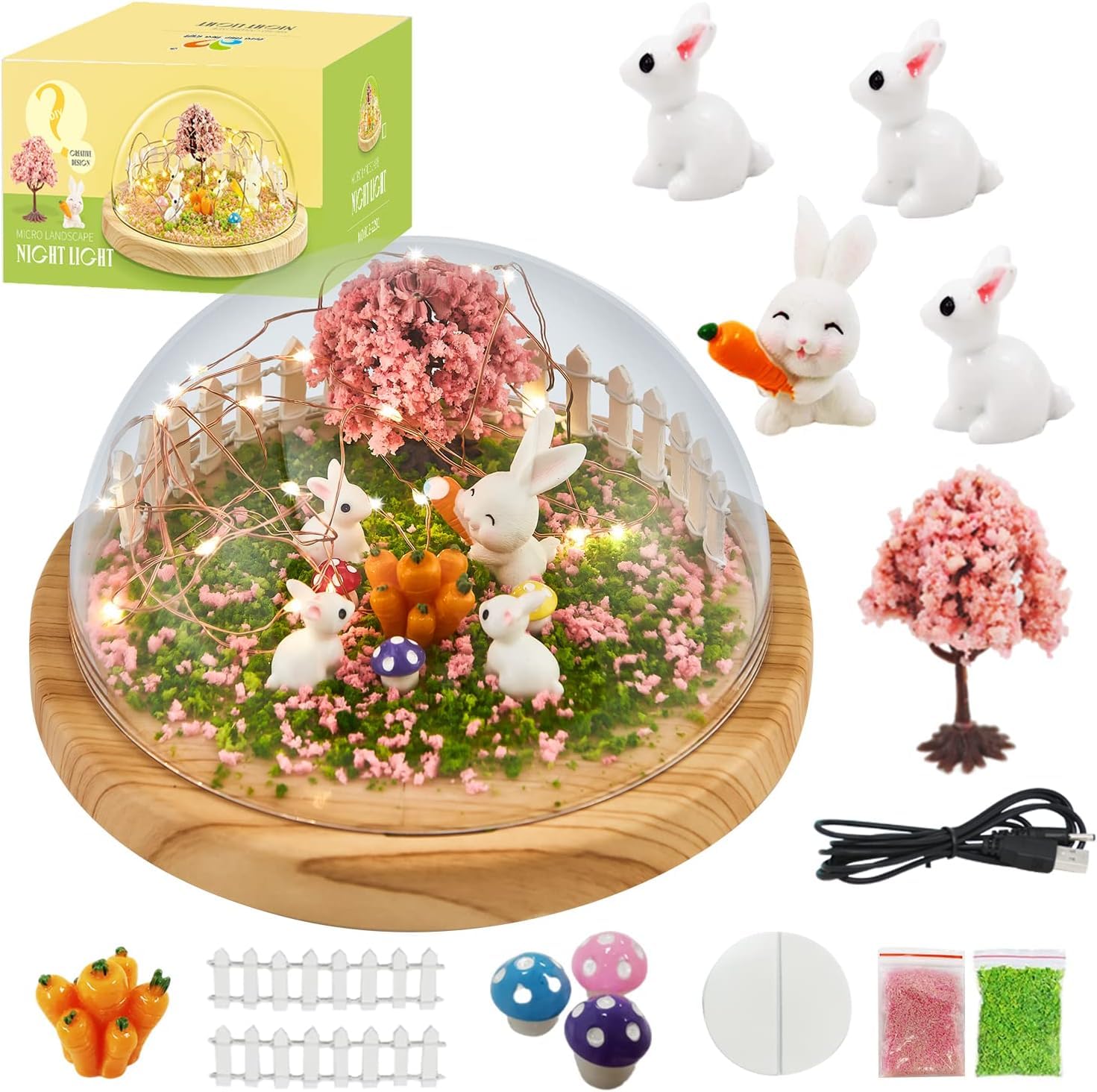 Moonmen Make Your Own Night Light, Rabbit DIY Kits,Bunny Toys for Kids Ages 4-8, Arts and Crafts Lamp Project for Girls(USB Upgrade Edition),Gifts for 4 5 6 7 8 9 10 Year Old Girl (Rabbit)