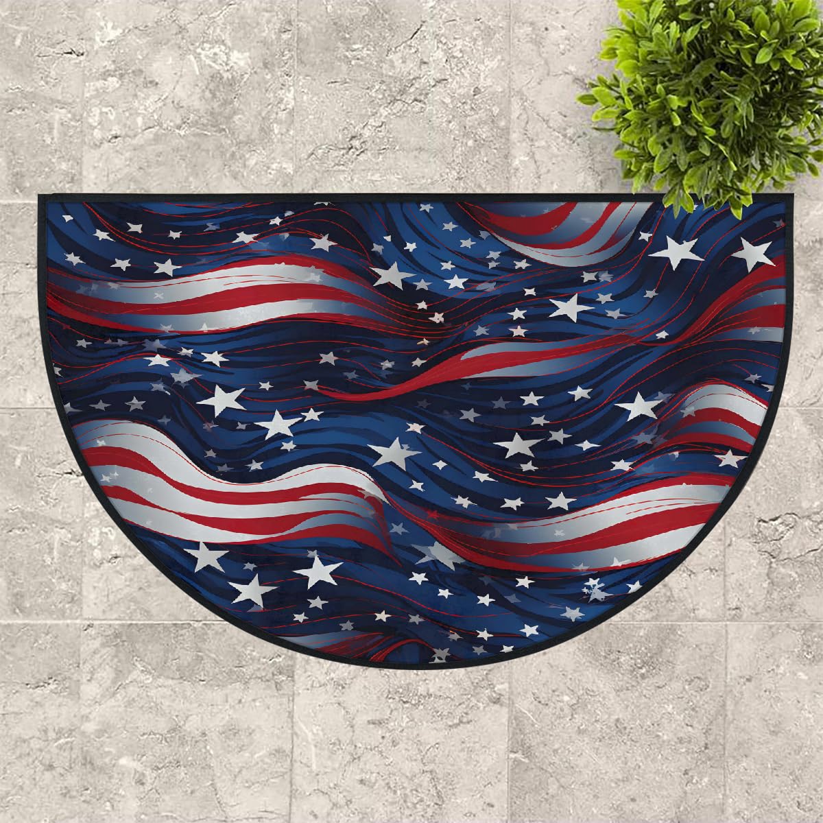 Mexpekil Paillasson demi-rond antidérapant lavable avec drapeau des États-Unis - Demi-lune - Pour intérieur et extérieur - Attrape la saleté - 100 x 160 cm