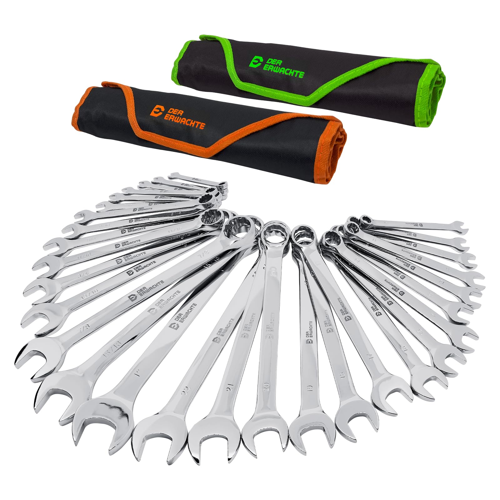 Der Erwachte Combination Wrench Set,SAE & Metric,30-Piece, 1/4'' to 1'' & 8-22mm,CR-V Steel,with Rolling Pouch