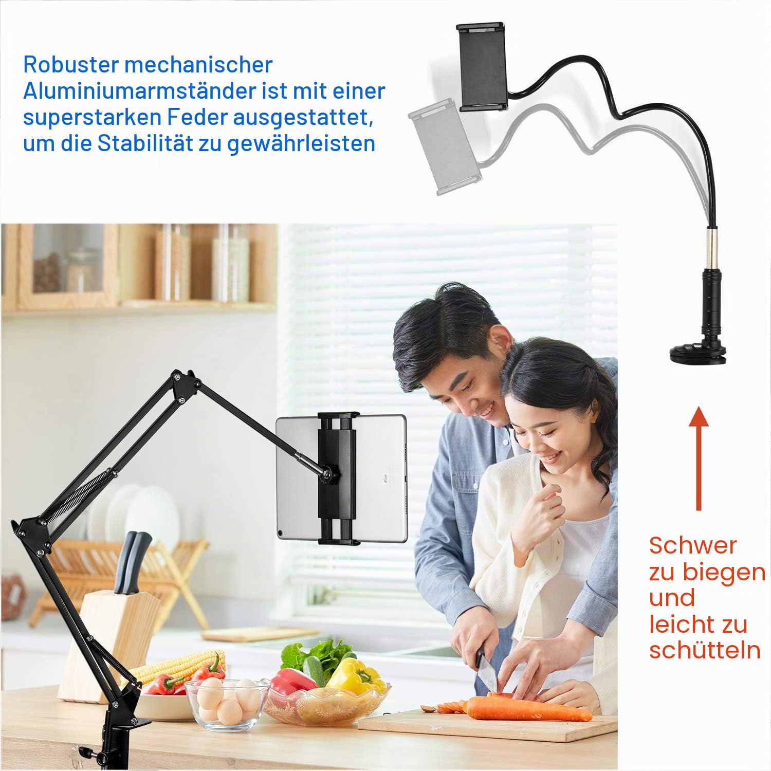 Tablet Ständer für Bett Tablet Halterung Bett Tablet-Ständerhalter 360 Grad Drehbarer mit Stabilem Aluminiumarm für iPad, Tablets, Telefone oder Andere Geräte mit 4,5 bis 12,9 Zoll Bildschirm