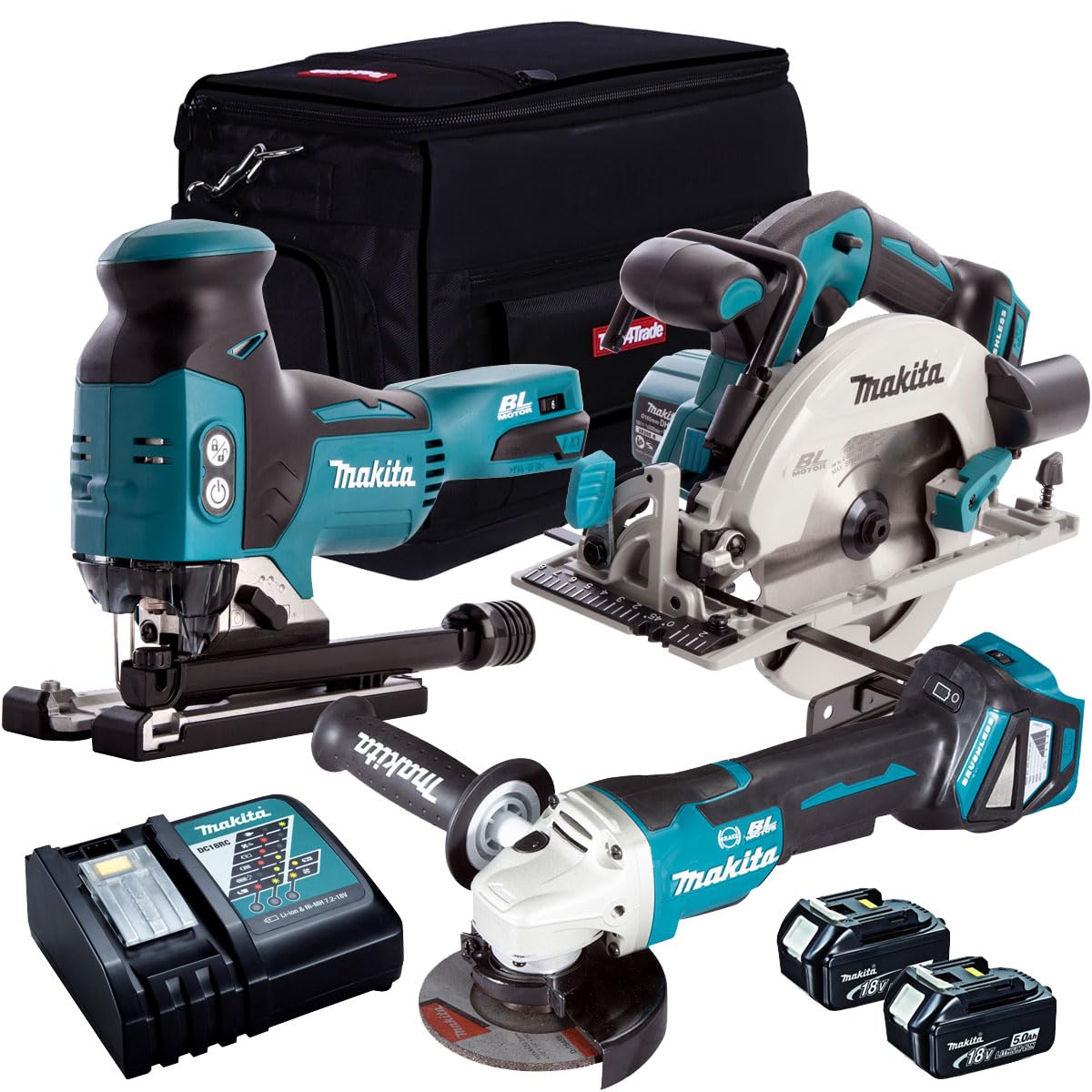 Makita 18V Li-ion 3-Piece Cordless Power Tool Kit - 2 x 5.0Ah Batteries & Charger - T4TKIT-67 - Monster Power Tool Combo Kit