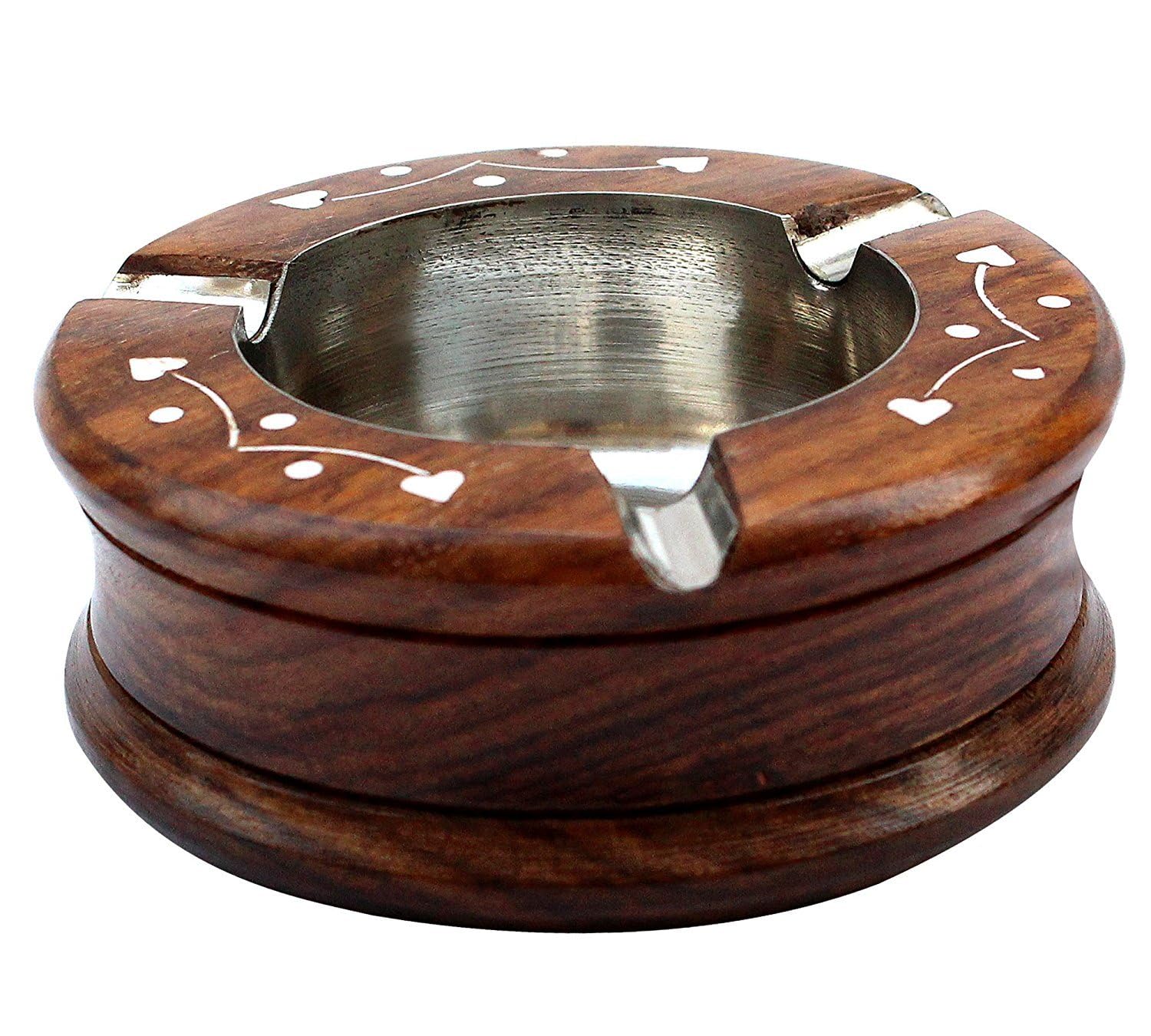 ViaZAID Vintage Wooden Round Circular Shaped Ashtray for Cigarette Cigar Sheesham Wood Tray Gift for Men Ash Holder Table Home Office Bar Smoke Catcher Glass Modern Round Clear $21-image-3
