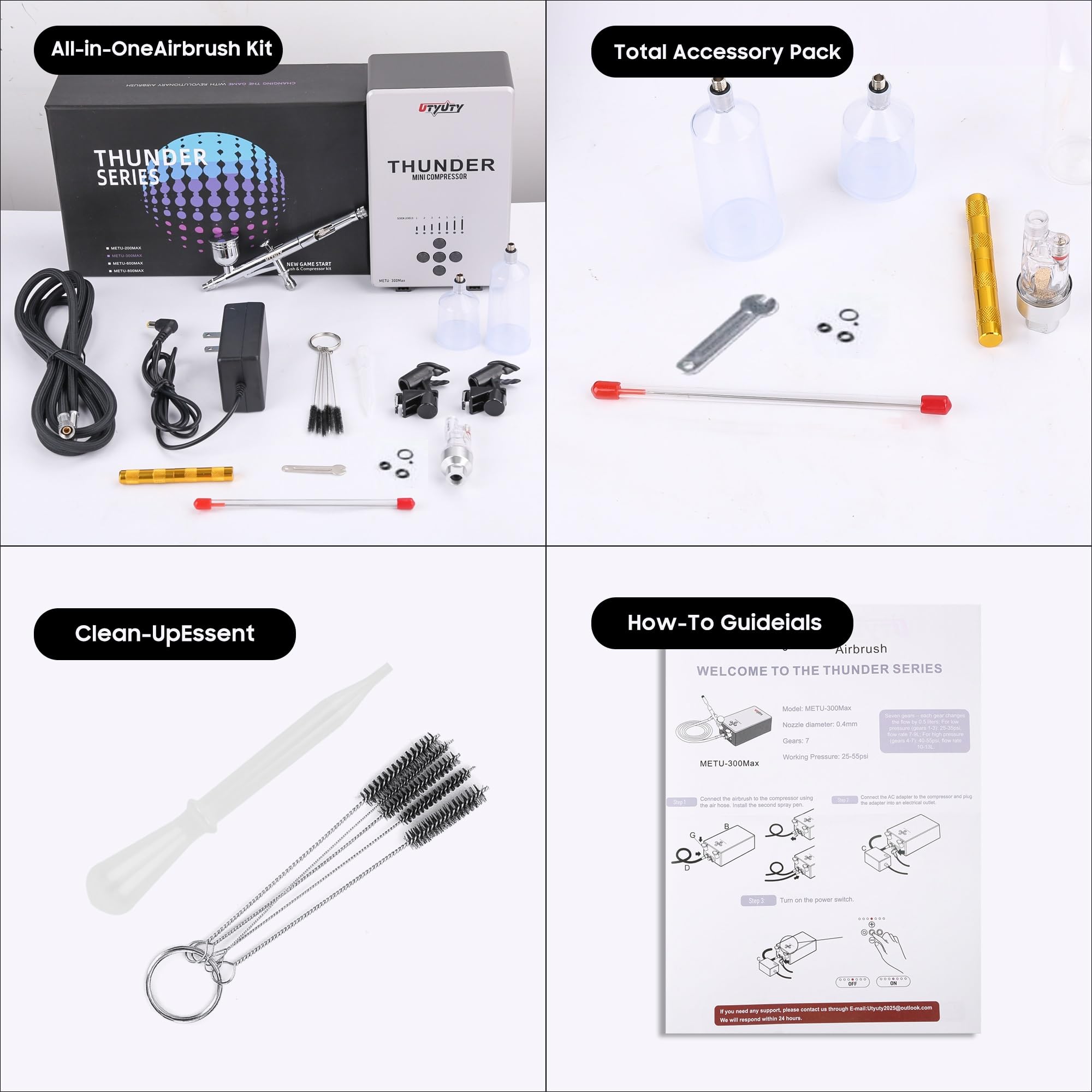 Kit de aerógrafo con compresor, 27 PSI, 7 niveles de presión, portátil, 35 dB, ultra silencioso, cepillo de aire de doble acción sin obstrucción con boquilla de 0.3 mm, kit de limpieza para