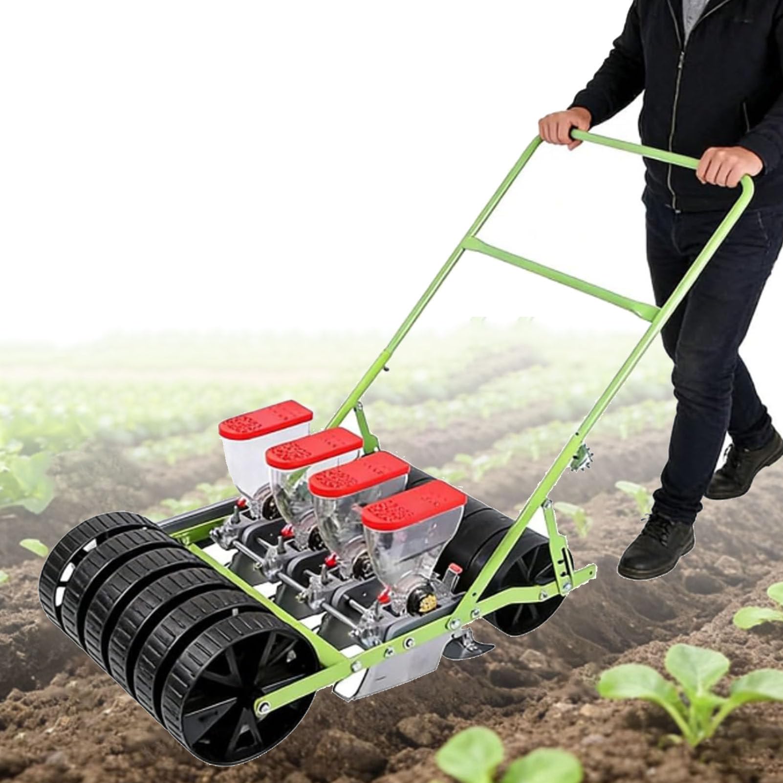 Sembradora manual de jardín, sembradora manual de precisión para jardinera de verduras, maceta de frijoles de maíz, esparcidor de semillas, espacio ajustable entre filas de plantas, 5 filas