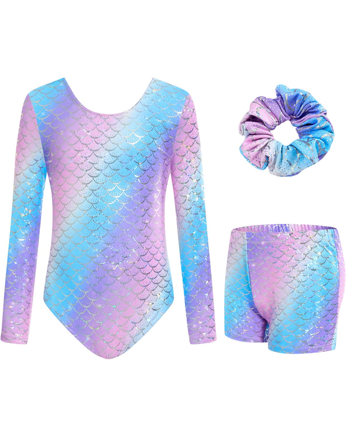JiAmy Gymnastikanzug Mädchen, Turnanzug Turnshorts Haarband Set Turnanzug Leotard Set für 3-12 Jahre