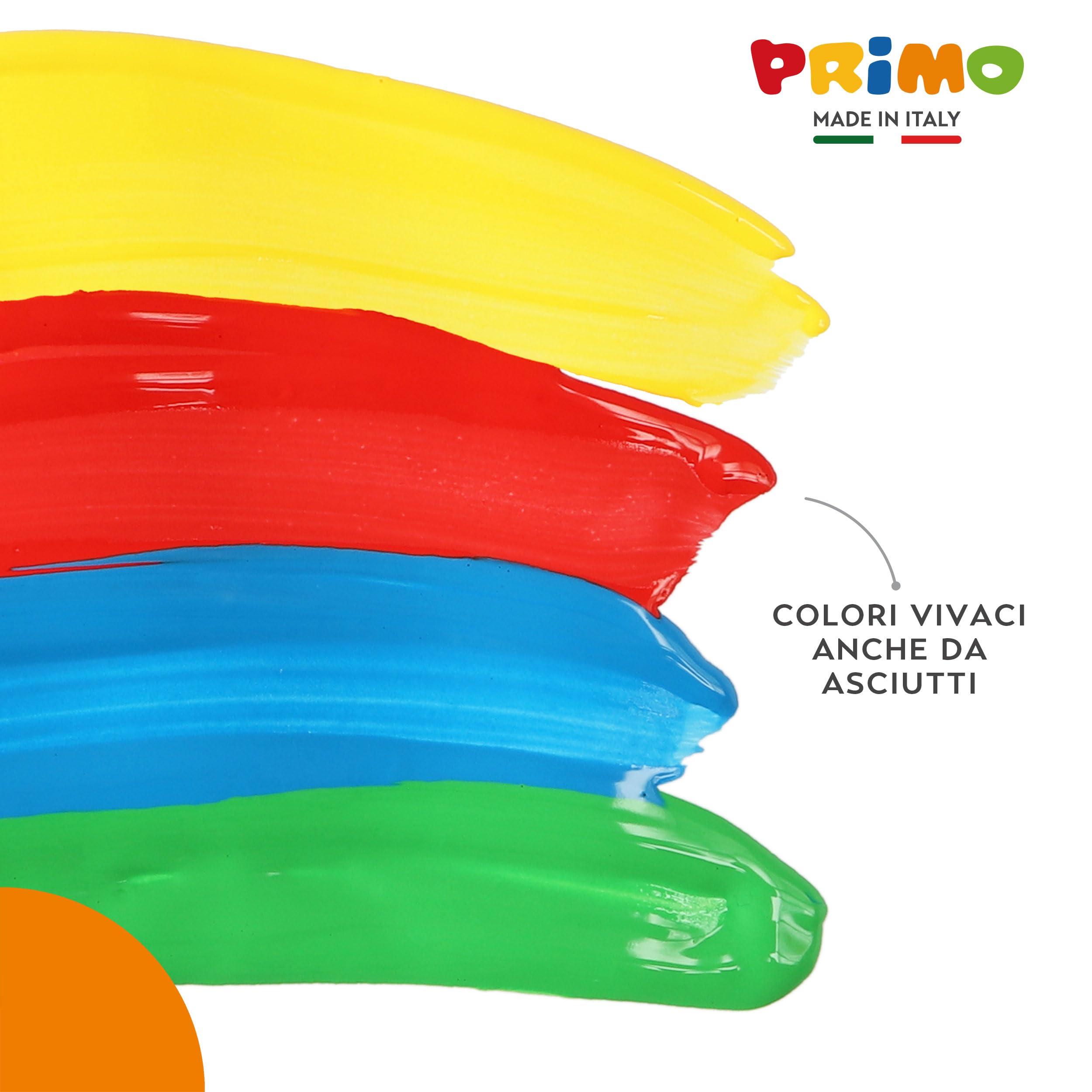 PRIMO - Tempere Lavabili per Bambini, 6 Colori per Bambini +3 Anni da 1L con Dosatore, Colori a Tempera per Dipingere Carta Stoffa Vetro, Pittura, Cartoleria, Lavoretti Creativi e Materiale Scolastico