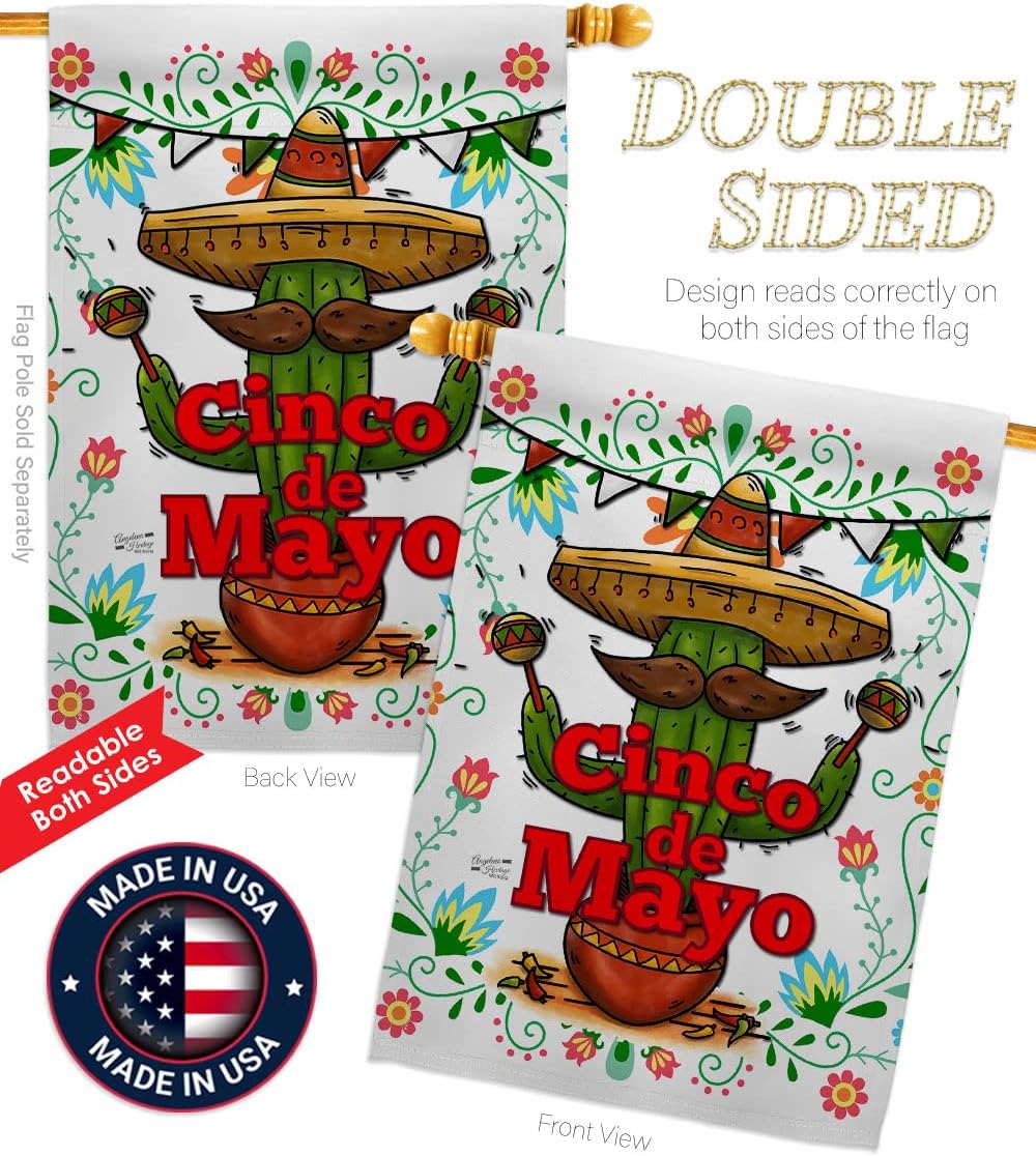 Cinco de Mayo House Flag - Eagle Set Summer Mexican Fiesta Party Cactus PinataOutdoor Summertime Sunny - Decoration Banner Small Garden Yard Gift Double-Sided Made in USA 28 X 40