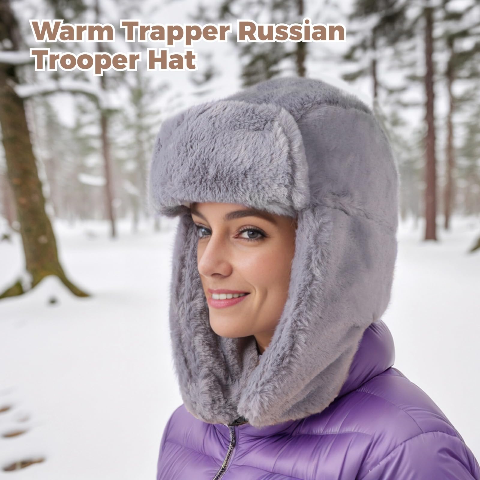 Cozy Plush Winter Hats Men Women Trapper Trooper Hat with Earflaps Windproof Russian Ushanka Hats Outdoor Skiing Cap (US, Alpha, One Size, Gray)