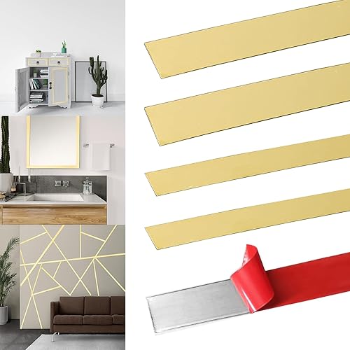 Moldura de pared de 16.4 pies x 0.4 pulgadas, moldura para despegar y pegar, acabado metálico flexible y autoadhesivo para pared, espejo, muebles,