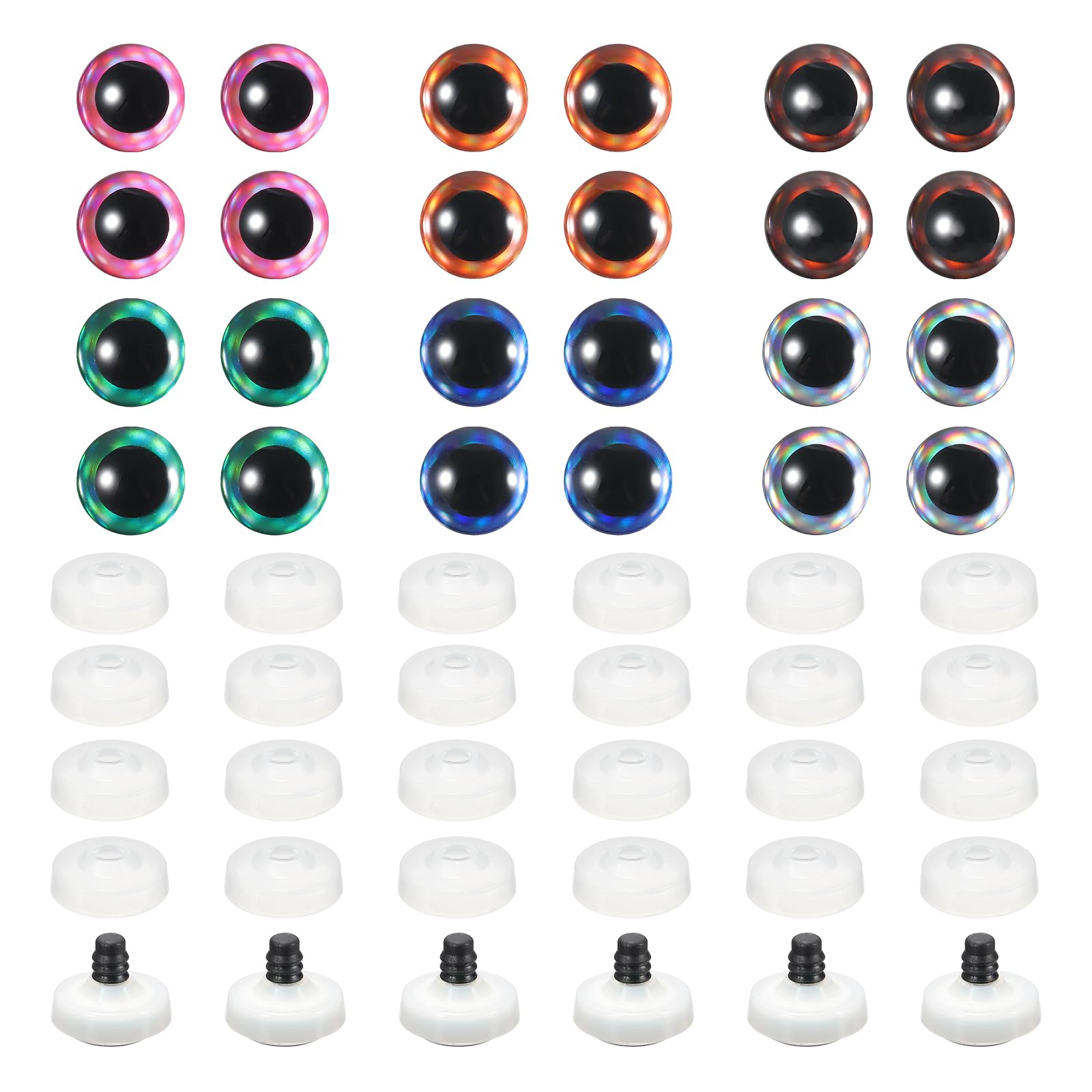 PATIKIL 20mm Flash Safety Eyes, 48 Pcs Doll Eyes Realistic Colorful Crocheting Safety Eyes for Decor Crochet Accessories Dolls Craft Halloween, 6
