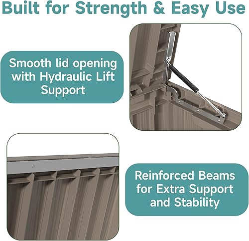 Miniatura 5 de Caja de cubierta de 80 galones, caja de almacenamiento de material de resina para exteriores, impermeable y resistente a los rayos UV con capacidad