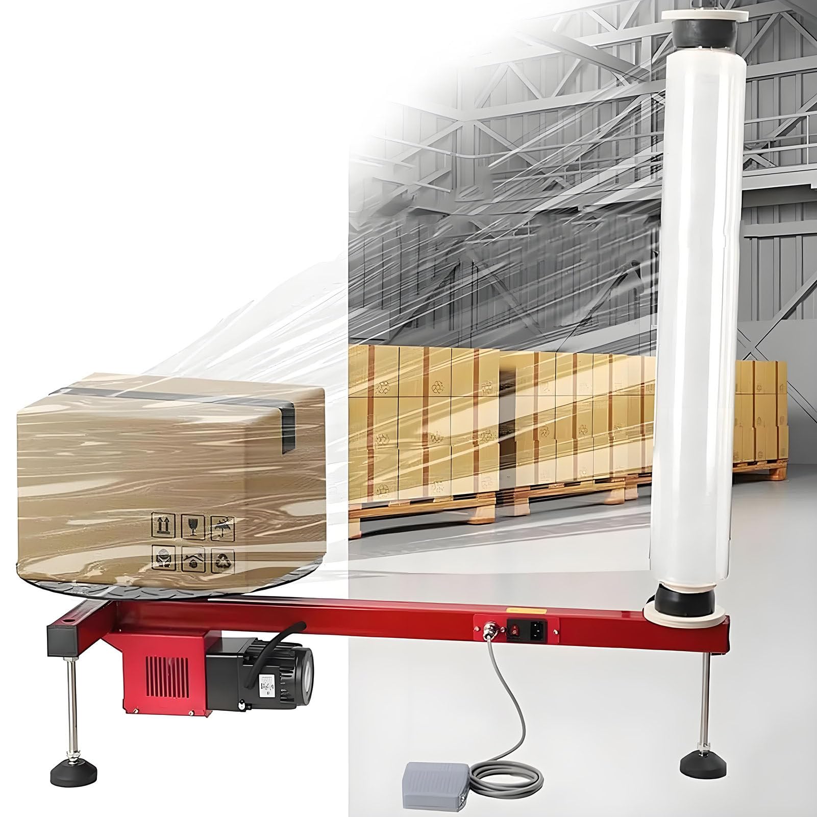 SHENGSHIYU Electric Shrink Wrap Machine Table Film Dispenser 30rpm Cargo Packaging Machine,40cm Anti-Slip Turntable,Foot Pedal Start & Stop,60W Wrapping Machine for Large Parcels Packing