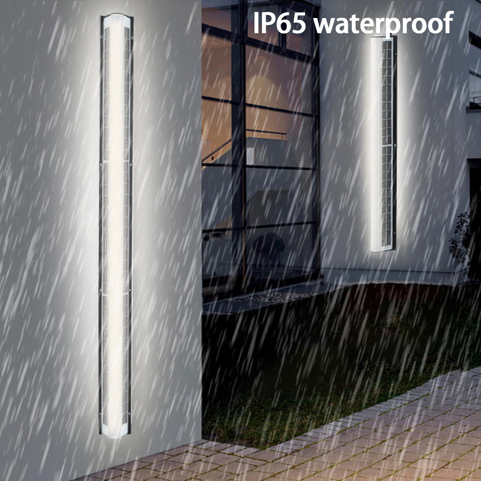 Długa zewnętrzna lampa ścienna LED ładowalna solarna wodoodporna lampa ścienna IP65 z pilotem nowoczesny akrylowy dekoracyjny na taras (60 cm, ciepłe światło)