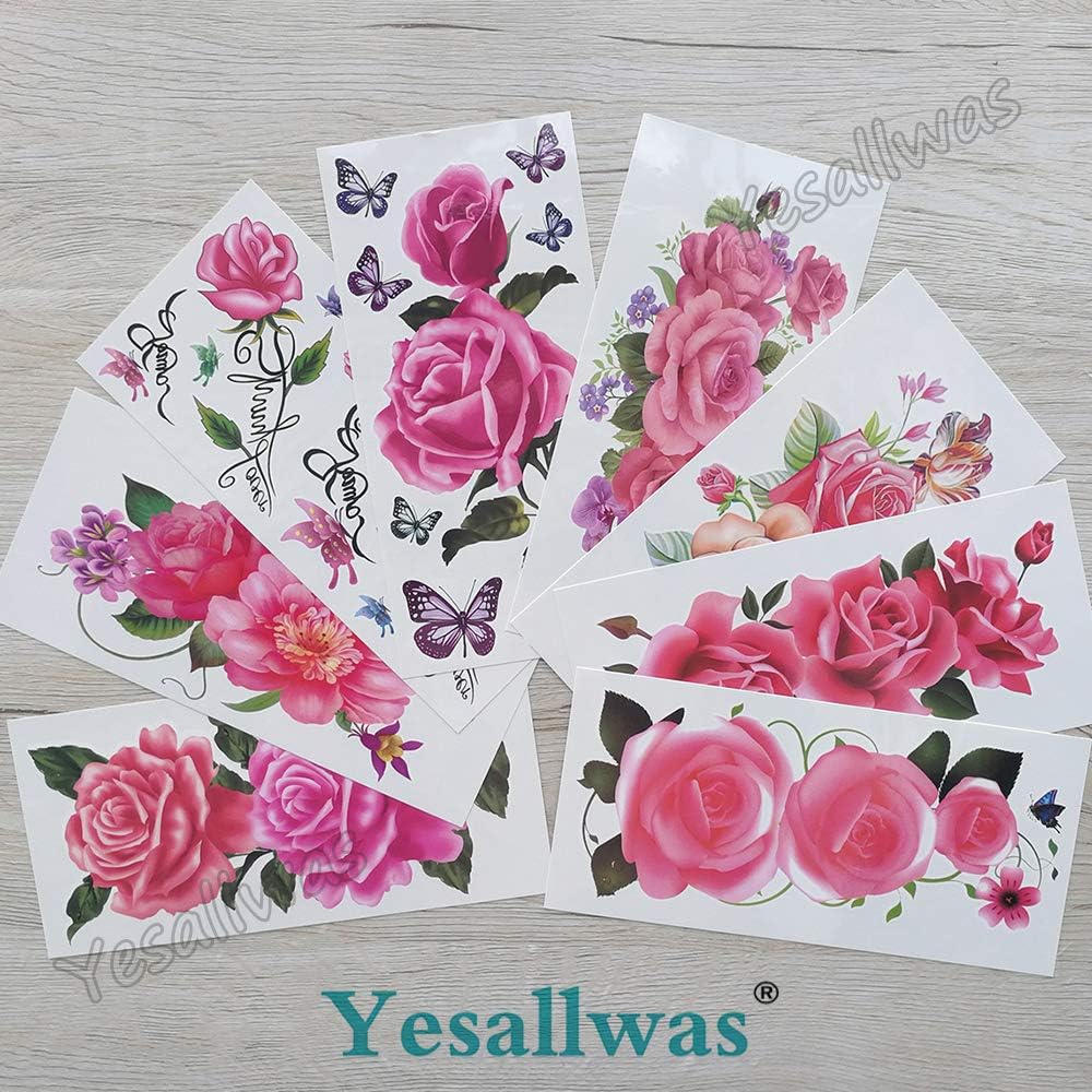 市場 Yesallwas ブルー タトゥーシール ロース おしゃれ 8枚セット バラ 青 花 薔薇 紫