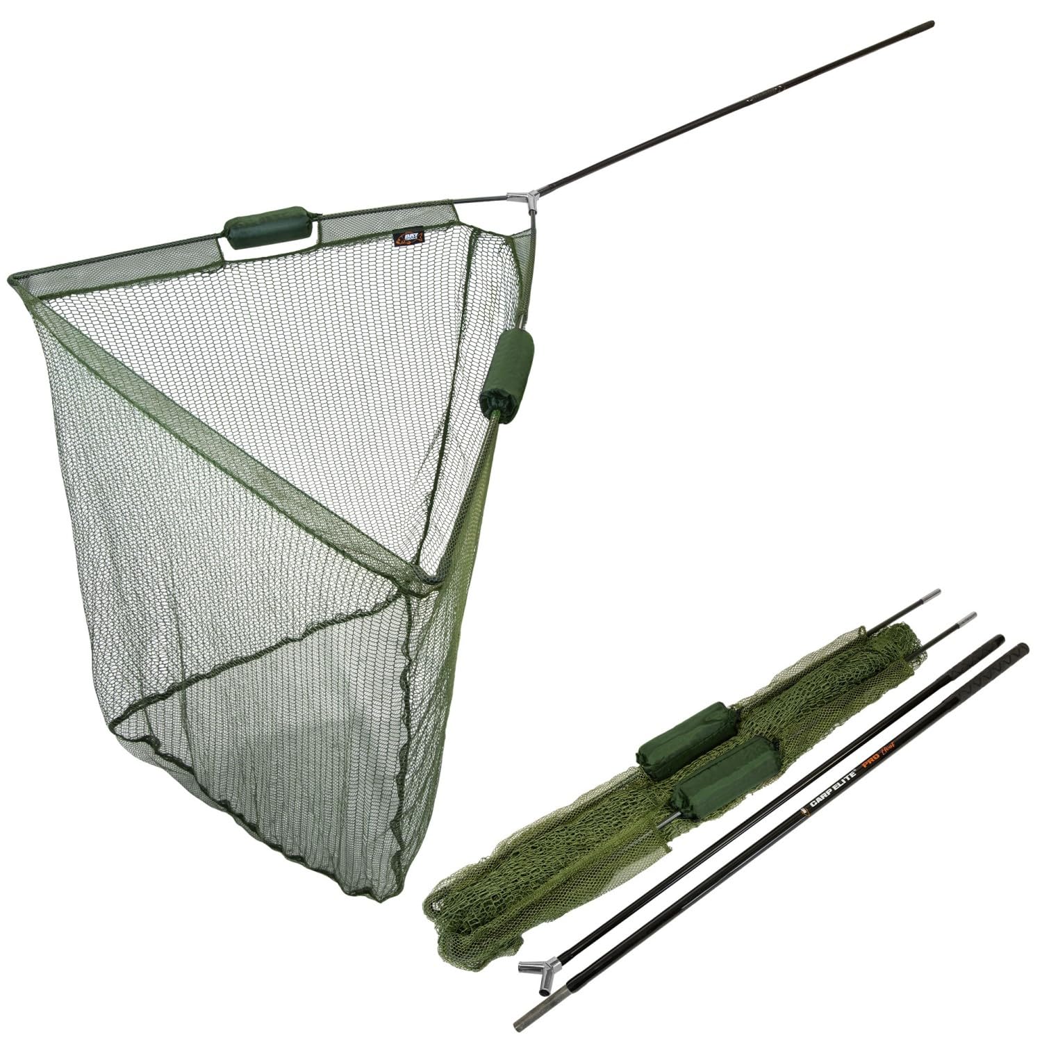 Karpfenkescher 2,70m Kohlefaser mit 2 Net-Floats knotenloses Netz | Kohlefaserstange 2,70m, Kopf 102x84cm, knotenloses Netz mit 2 Schwimmern – sicheres Keschern von Karpfen