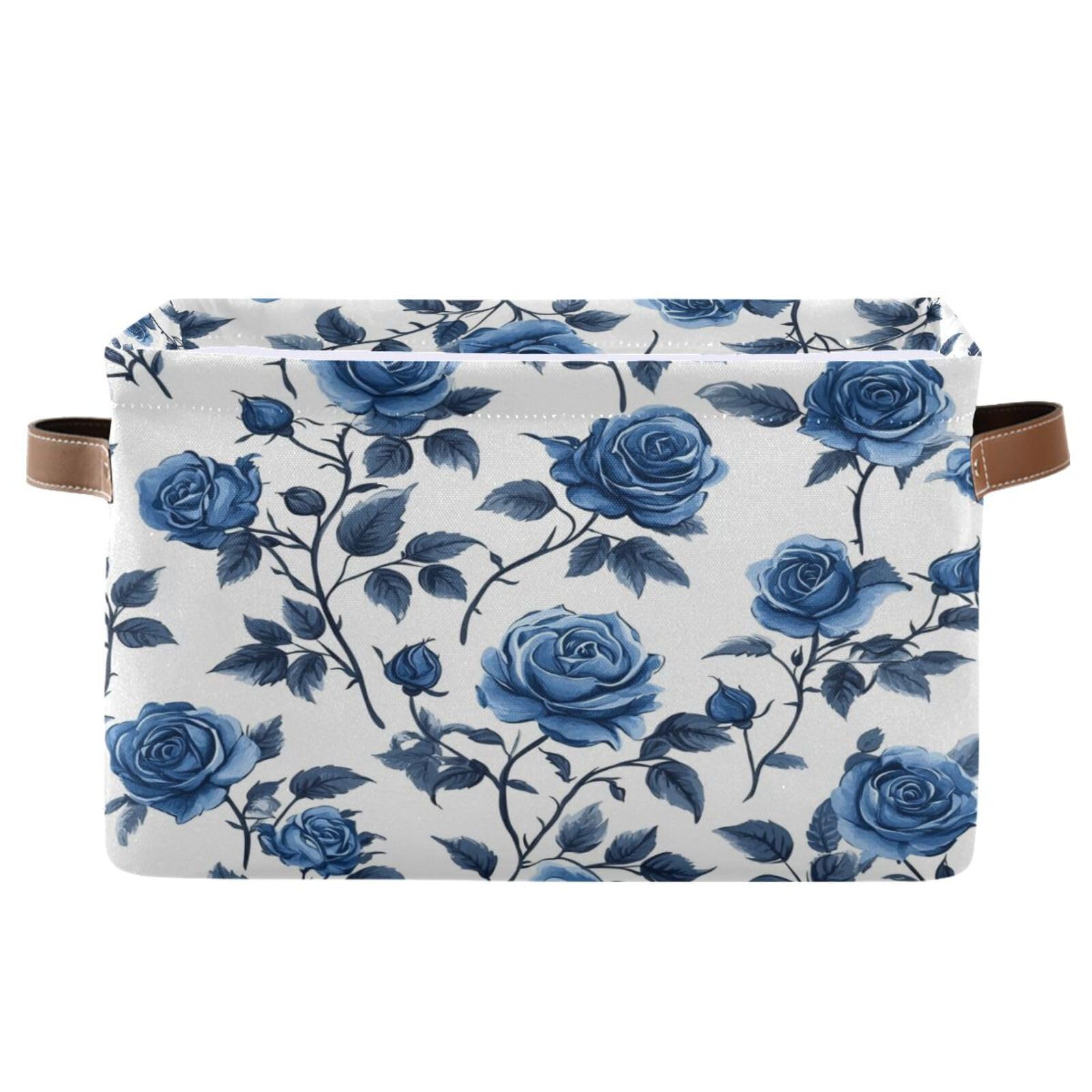 Ttgoth A Blue Rose Storage Basket Waterproof Foldable Canvas Storage Bin Dog Toy Basket Closet Organiser For Bedroom Nursery Office, 1 Pack