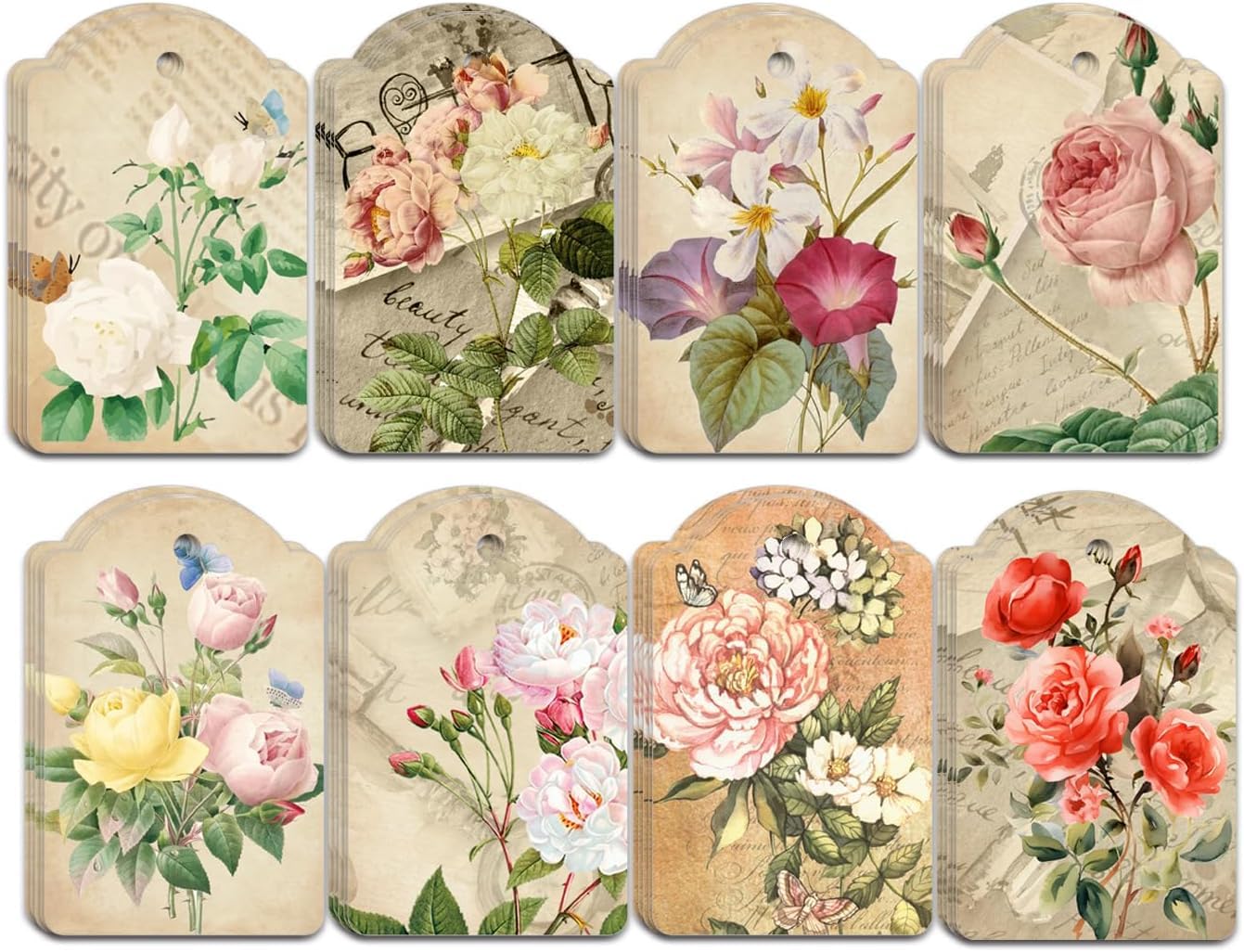 80pcs Vintage Flower Hanging Tags Card Blank Gift Tags with String Flower Style Paper Gift Tags for Wedding Birthday Party Decor, DIY Gift Wrapping, Scrapbooking, Wedding Gifts