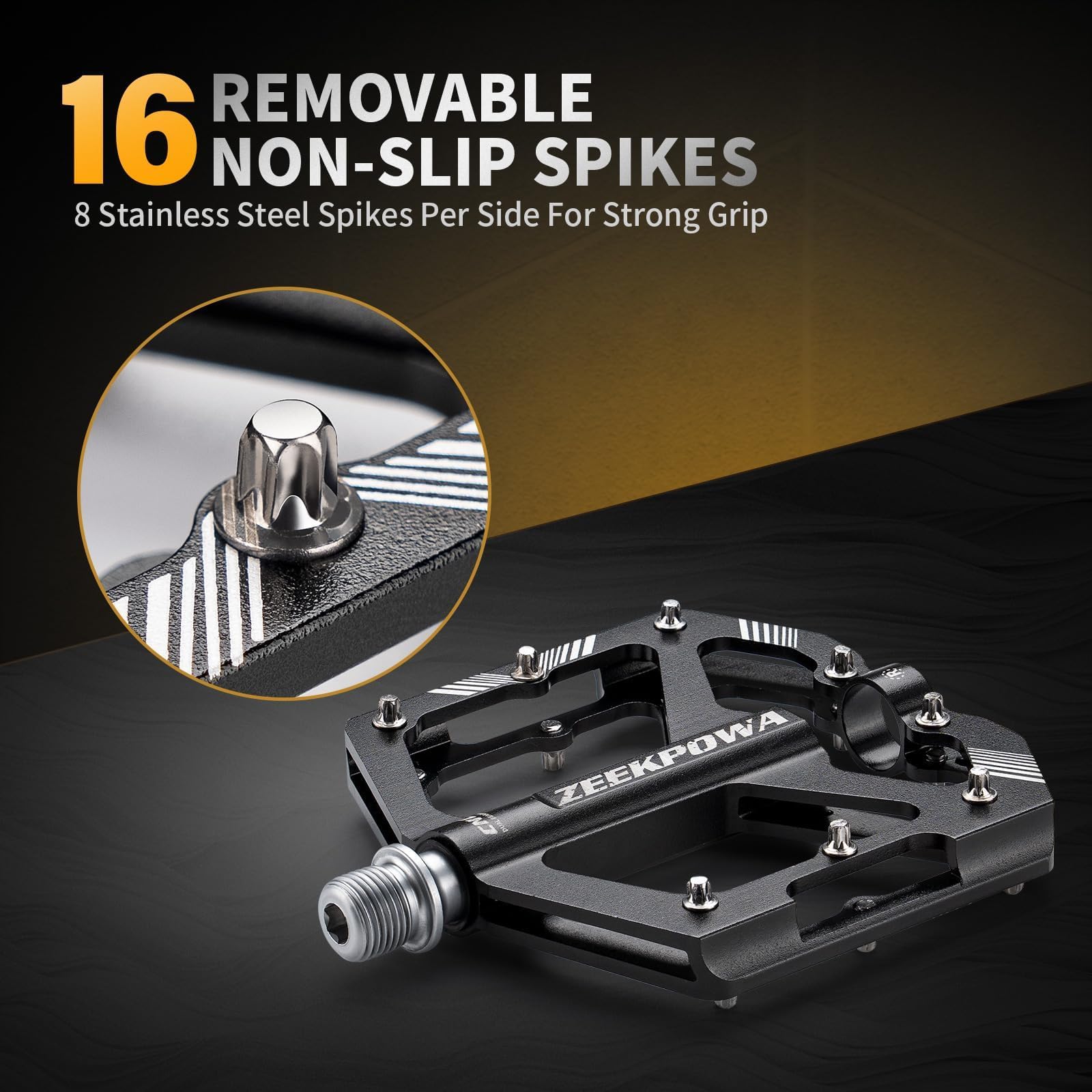 Zeekpowa Pedali per bici Pedali per mountain bike Pedali piatti per bicicletta Pedali piatti 16 Chiodi antiscivolo rimovibili 9/16 "Cuscinetti sigillati con mandrino cromato Ultra CNC Pedali in