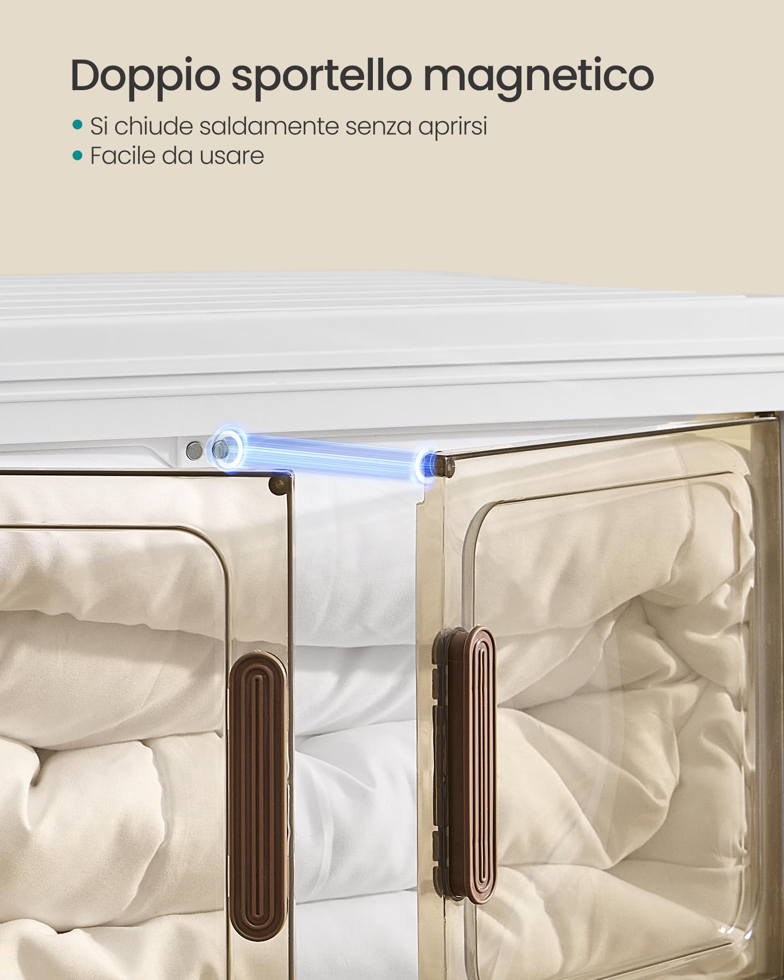 SONGMICS Contenitori 4 Livelli, Organizer Armadio con Coperchio, Scatole Plastica Impilabili con Ruote, Sportello Magnetico, Bianco, 55 L per Cesto, 220 L in Totale RLB460WZ01