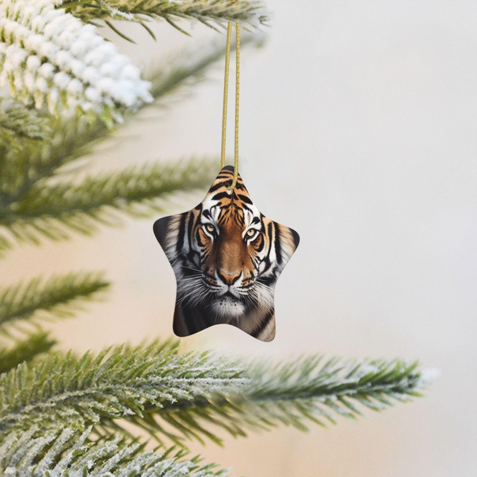 Christmas Tree Decoration Hanging Star Ornament Tiger Ceramic Ornaments Christmas Tree Decorations Star Pendants for Xmas Tree Winter New Year Wedding Party Supplies