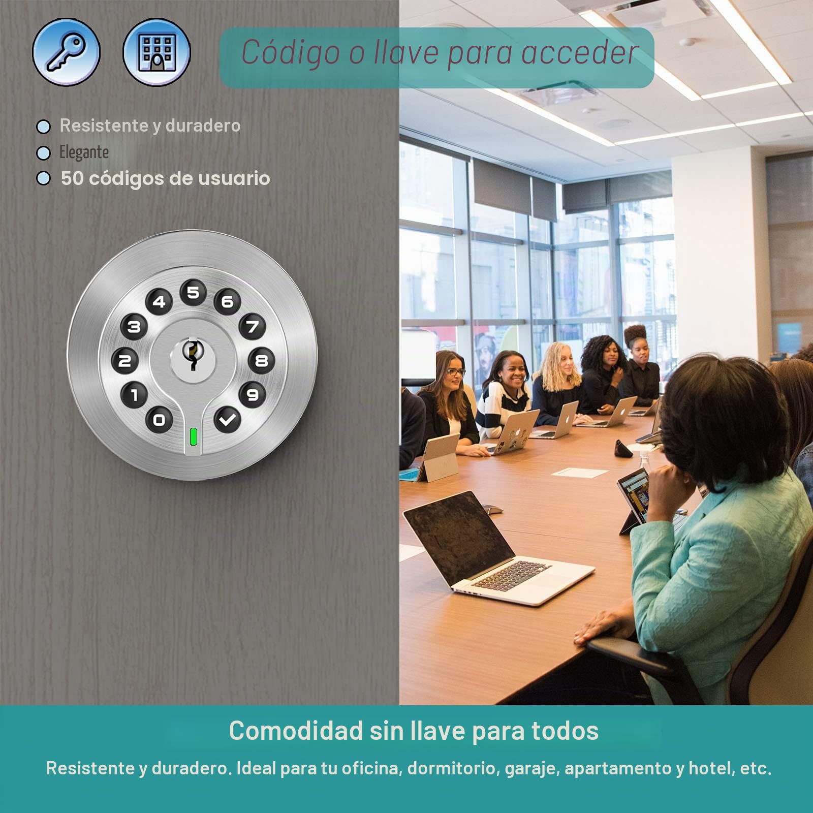 BOTHSTAR Pomo de puerta con teclado con llave, cerradura de puerta de entrada sin llave, cerradura de código, cerradura automática, código de usuario 50, fácil de instalar, para el hogar, oficina,