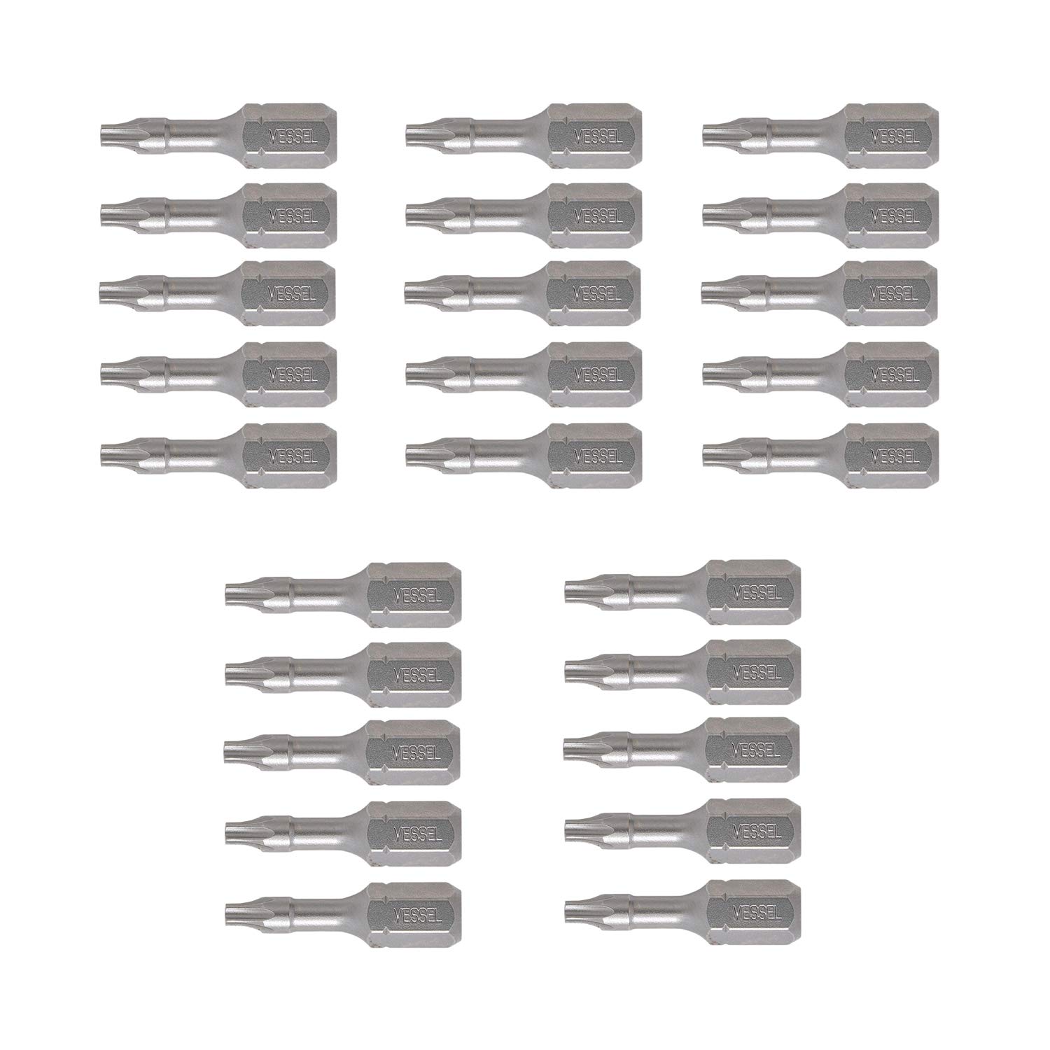 Embouts de torsion cou T10 VESSEL 25,4 mm pour vis Torx en lot de 25