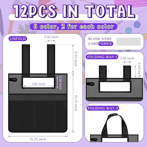 Miniatura 2 de 12 bolsillos para silla, organizador de sillas de aula, bolsa de almacenamiento colgante lateral con asa de transporte y ranura transparente para